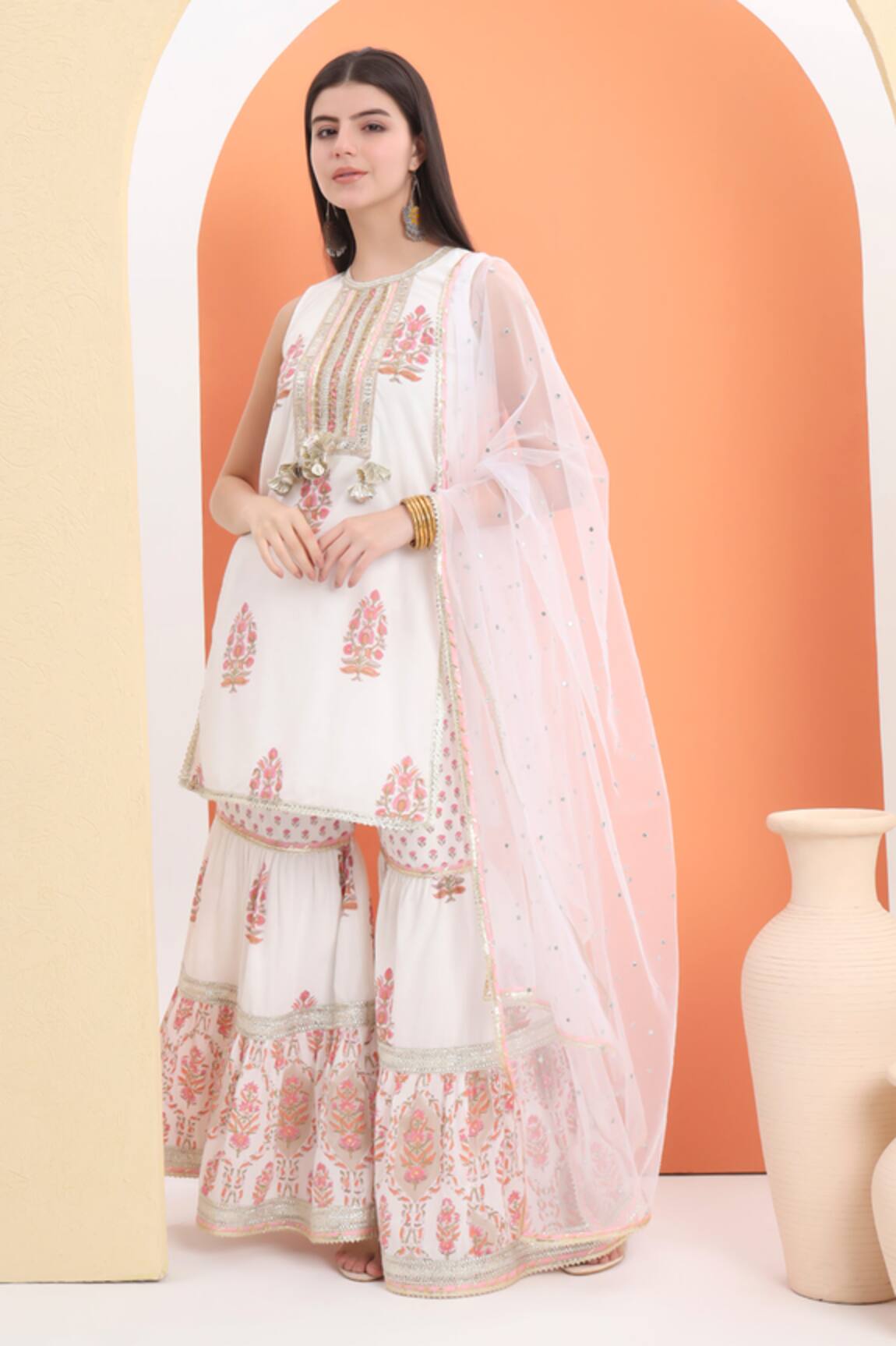 MINIME ORGANICS Off White Printed Kurta Sharara Set 