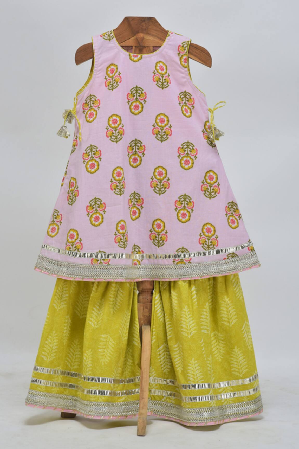 MINIME ORGANICS Floral Print Baby Pink Kurta Set 