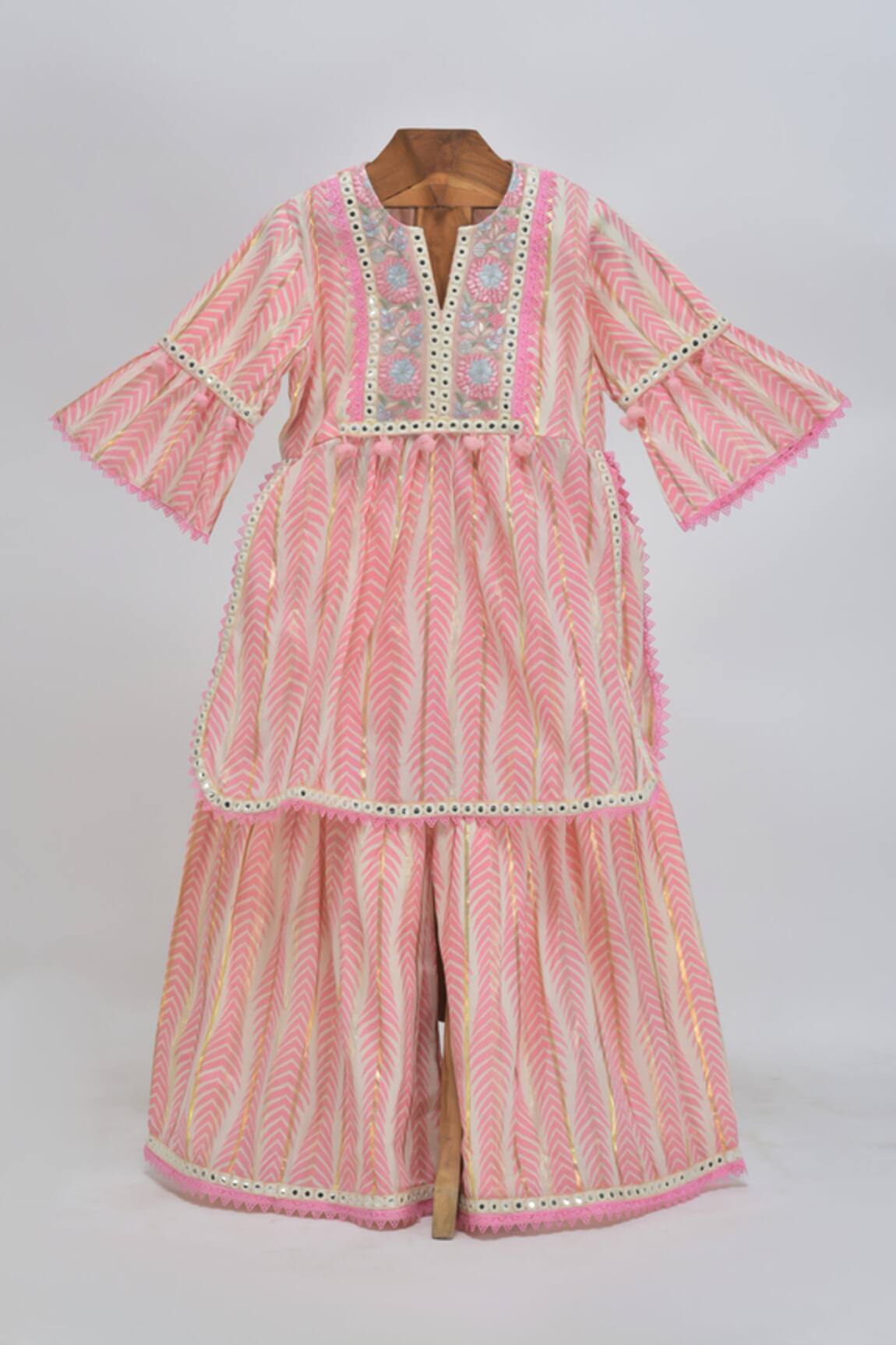MINIME ORGANICS Pink Printed Kurta Set With Sharara 