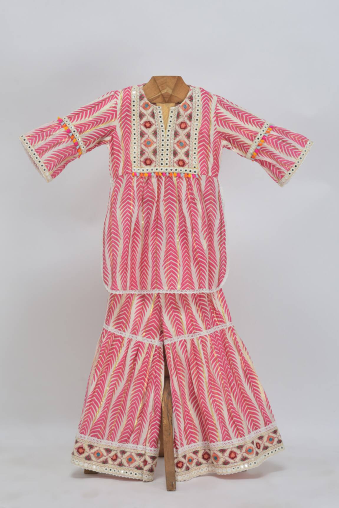 MINIME ORGANICS Magenta Pink Printed Kurta Sharara Set 