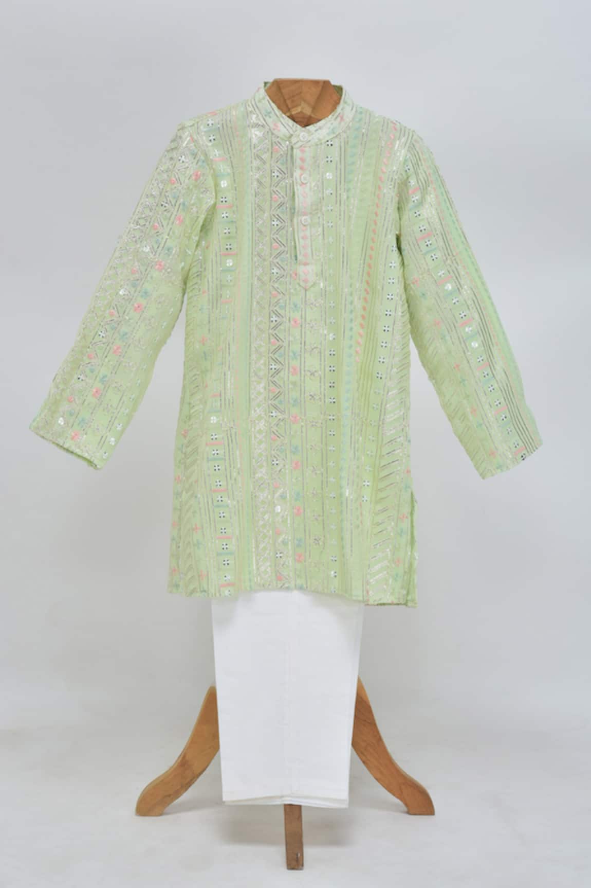 MINIME ORGANICS Green Patterned Kurta Set 