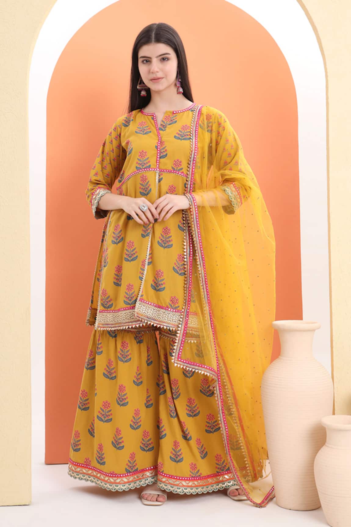 MINIME ORGANICS Printed Yellow Kurta Set With Dupatta 