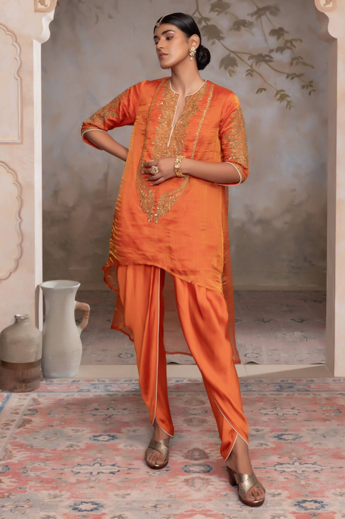 Adi By Aditya Khandelwl Burnt Orange Hand Embroidered Kurta Set 