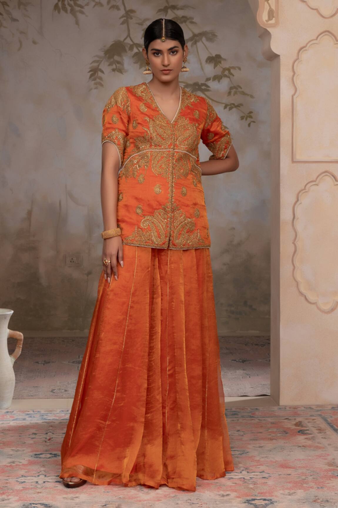Adi By Aditya Khandelwl Burnt Orange Hand Embroidered Kurta Set 