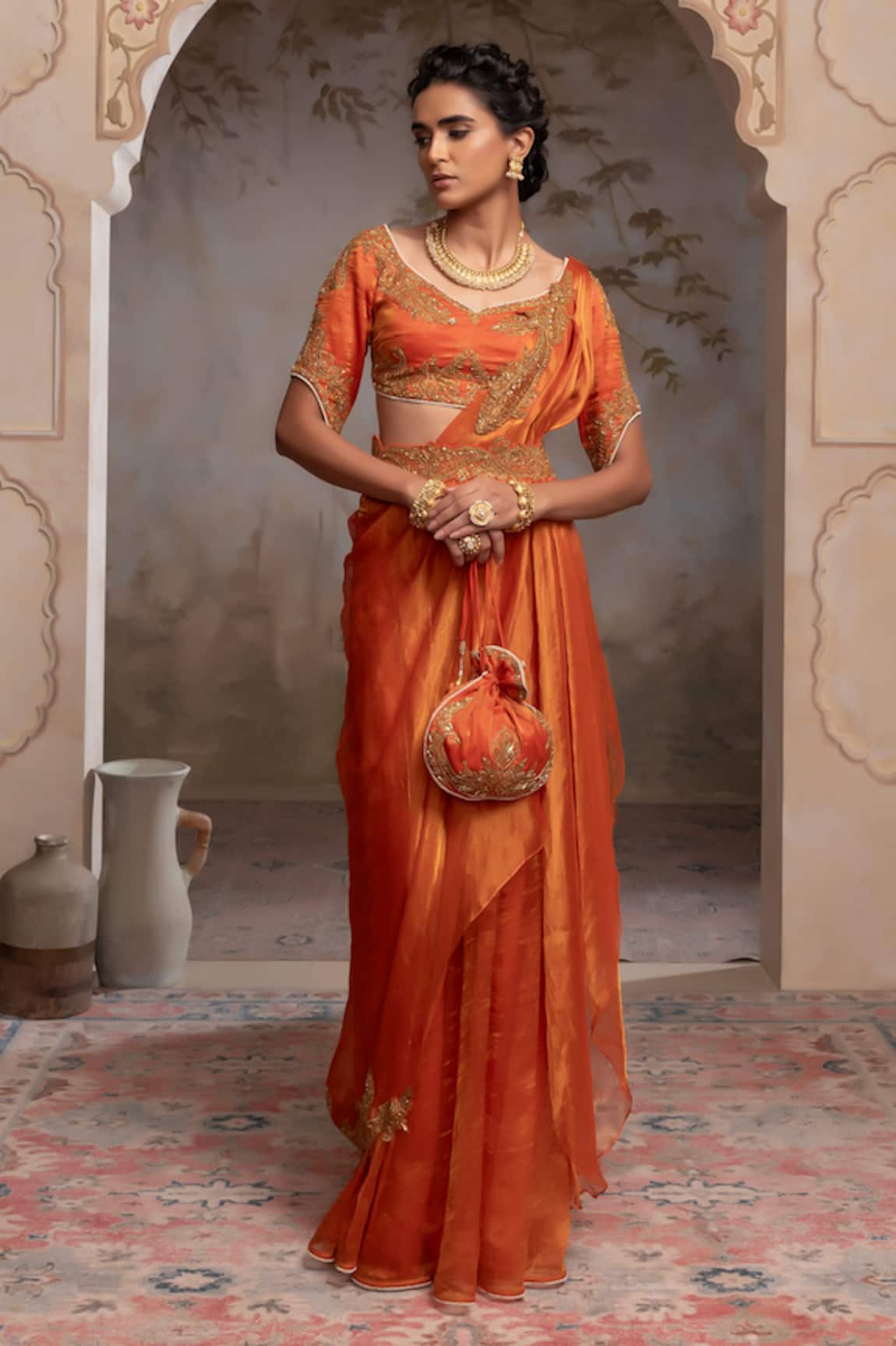 Adi By Aditya Khandelwl Burnt Orange Hand Embroidered Kurta Set 