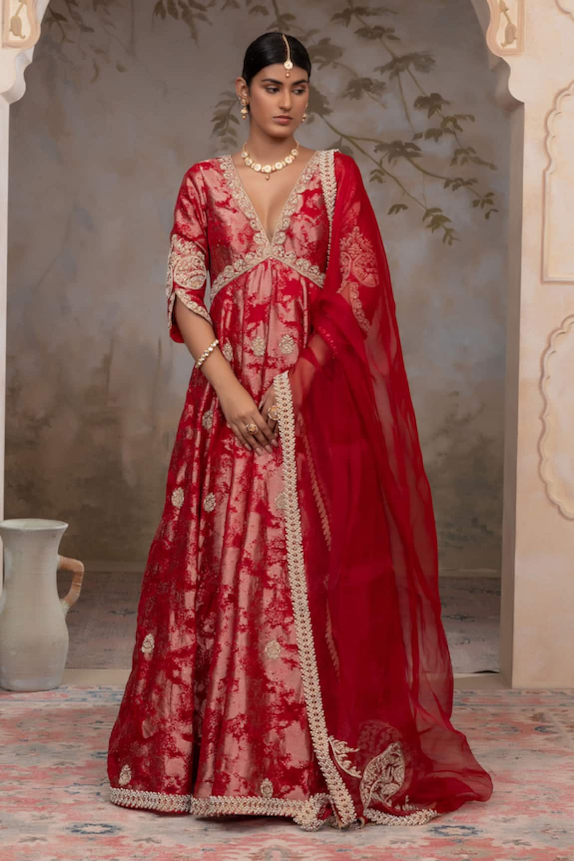 Adi By Aditya Khandelwl Blood Red Hand Embroidered Anarkali Set 