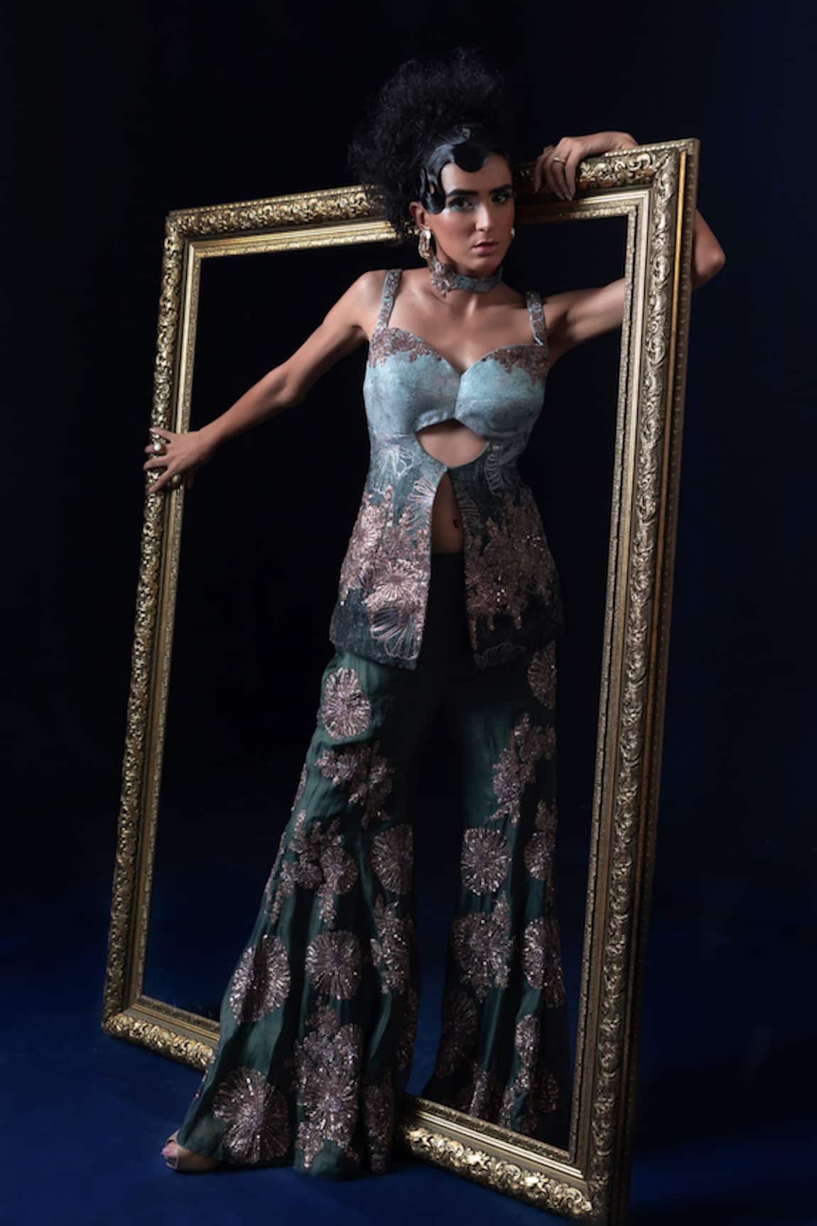 Adi By Aditya Khandelwl Blue & Green Hand Embroidered Kurta Set 