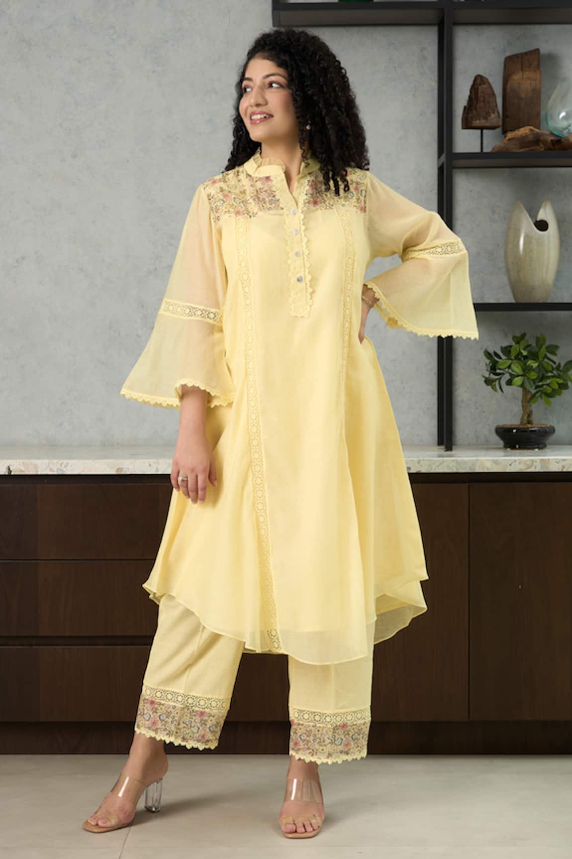 OMI Yellow Chanderi Kurta Set 
