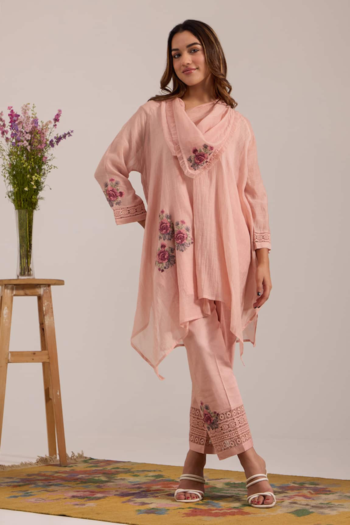 OMI Pink Chanderi Cowl Kurta Set 