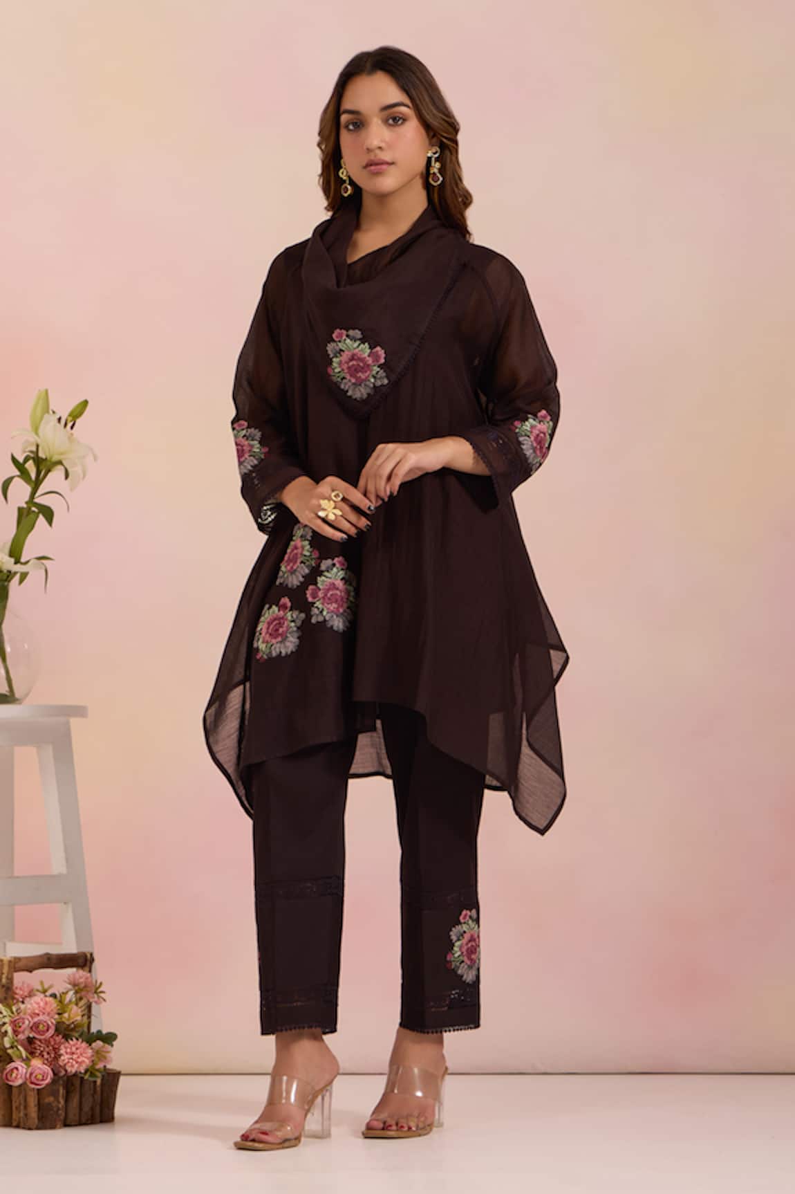 OMI Black Chanderi Cowl Kurta Set 