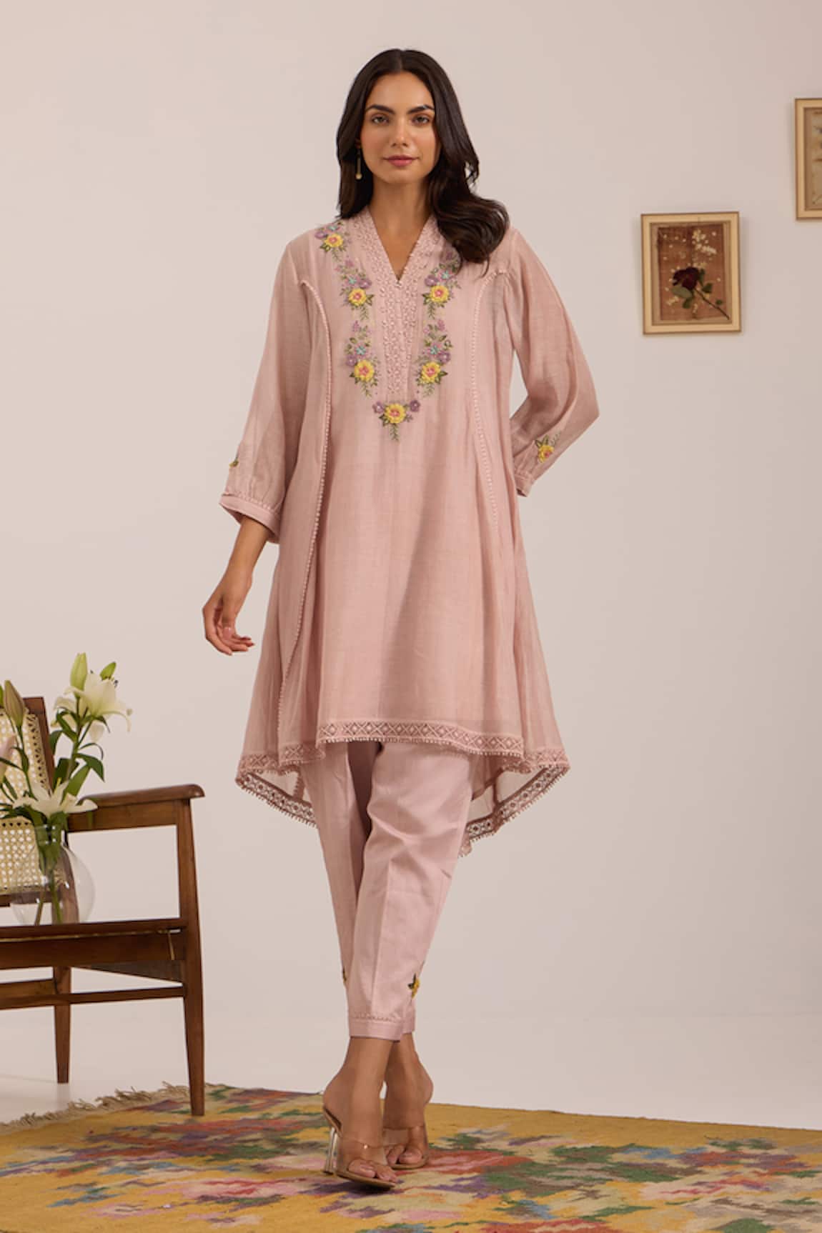 OMI Lilac Panelled Flared Kurta Set 