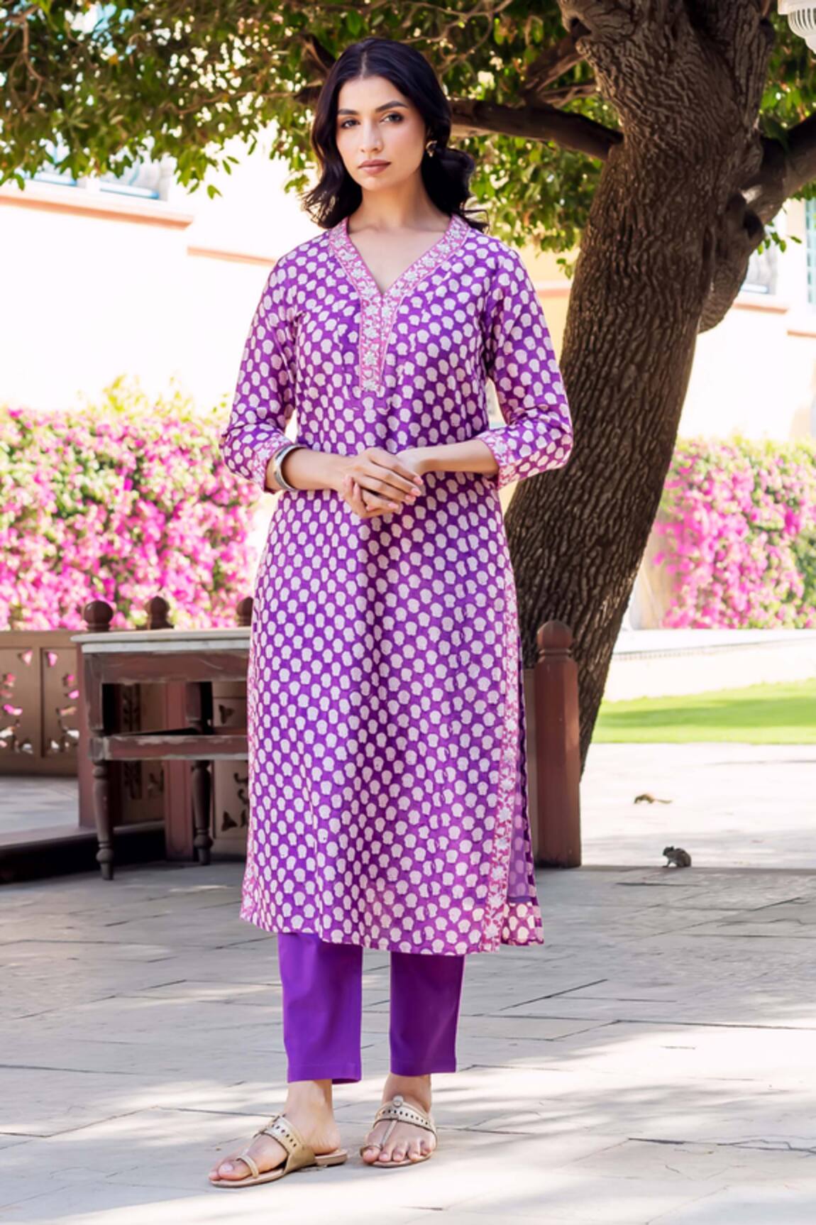 Missprint Chanderi Hand Block Print Kurta Set 