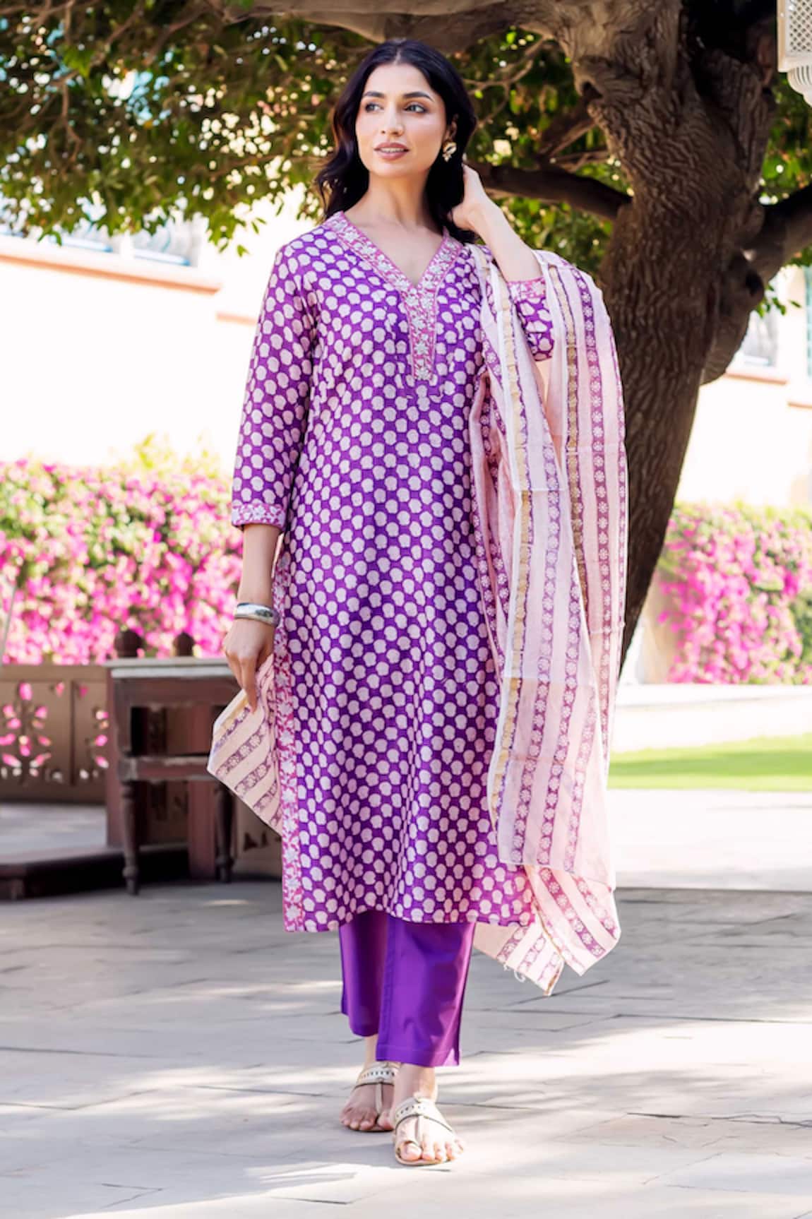 Missprint Amara Purple Chanderi Kurta Suit Set 