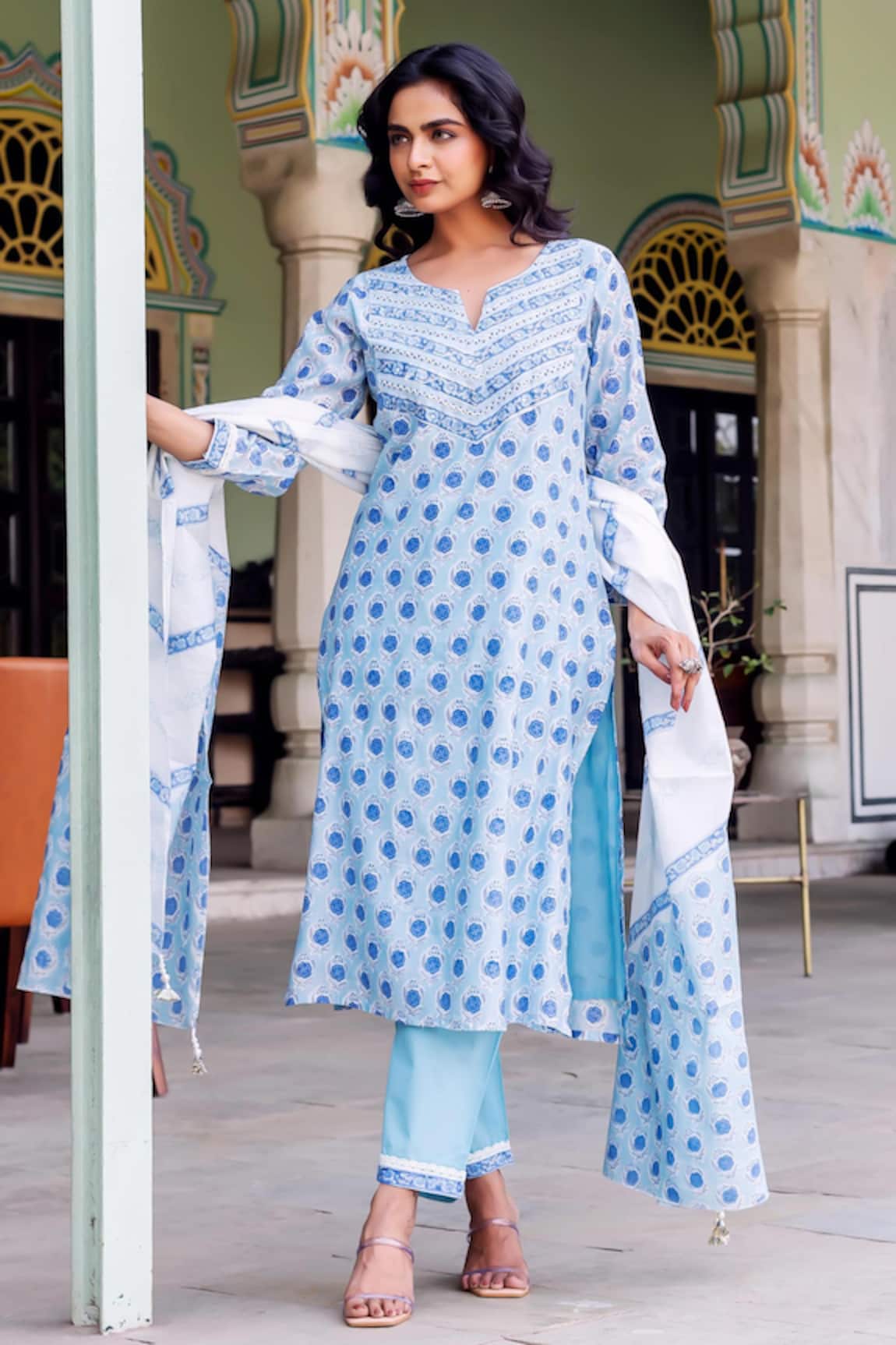 Missprint Rhea Blue Chanderi Kurta Suit Set 