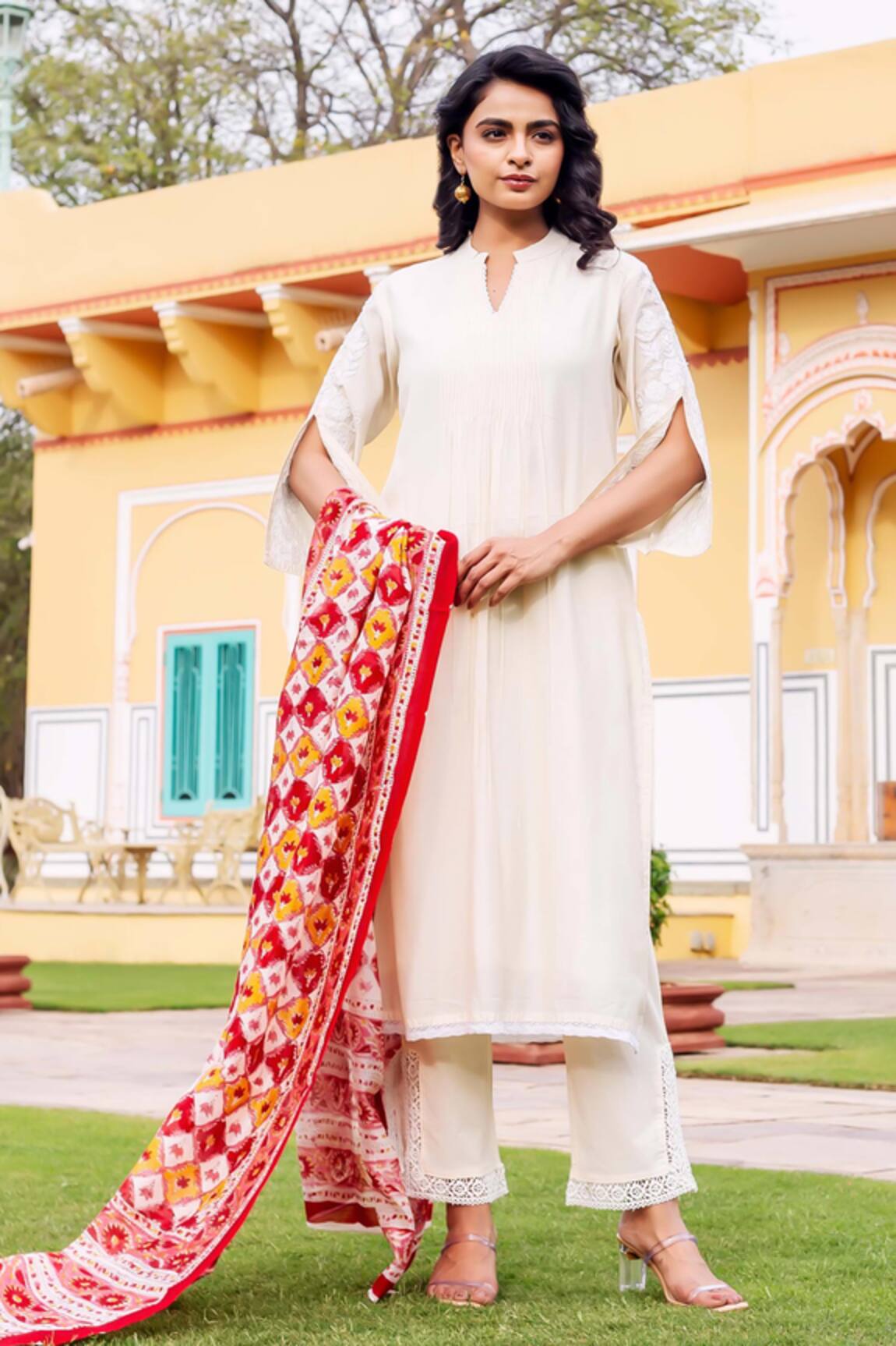 Missprint Antique White Silk Chanderi Kurta Set 