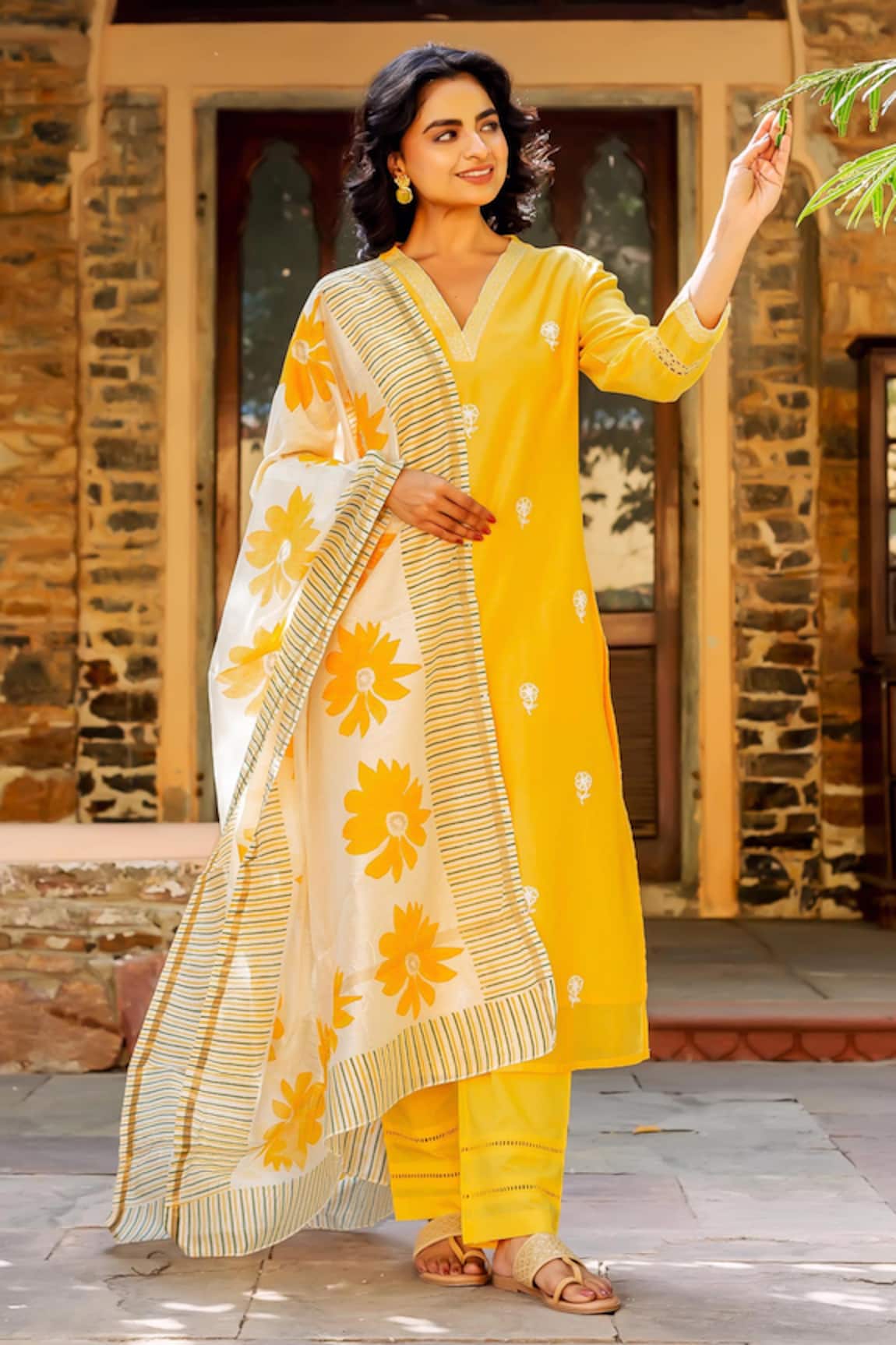 Missprint Chanderi Silk Yellow Kurta Set 