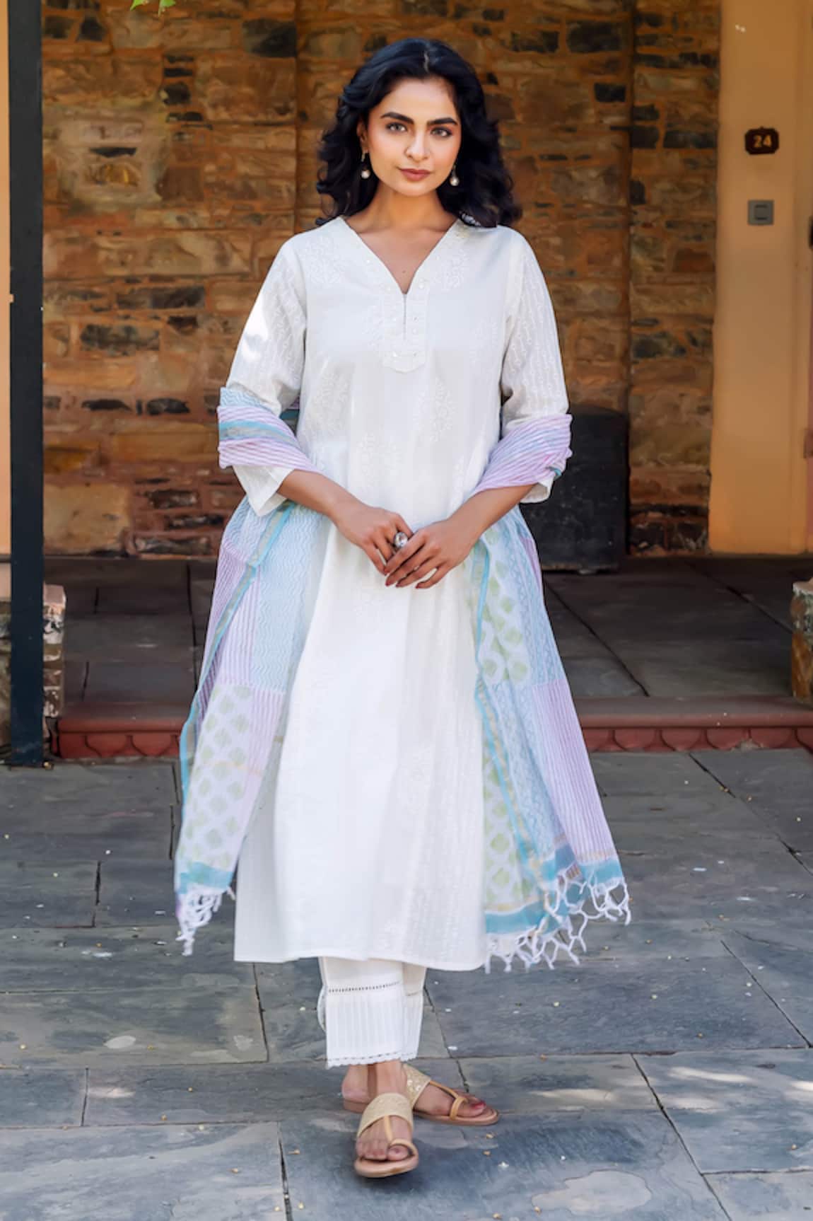 Missprint Riya White Cotton Kurta Set 