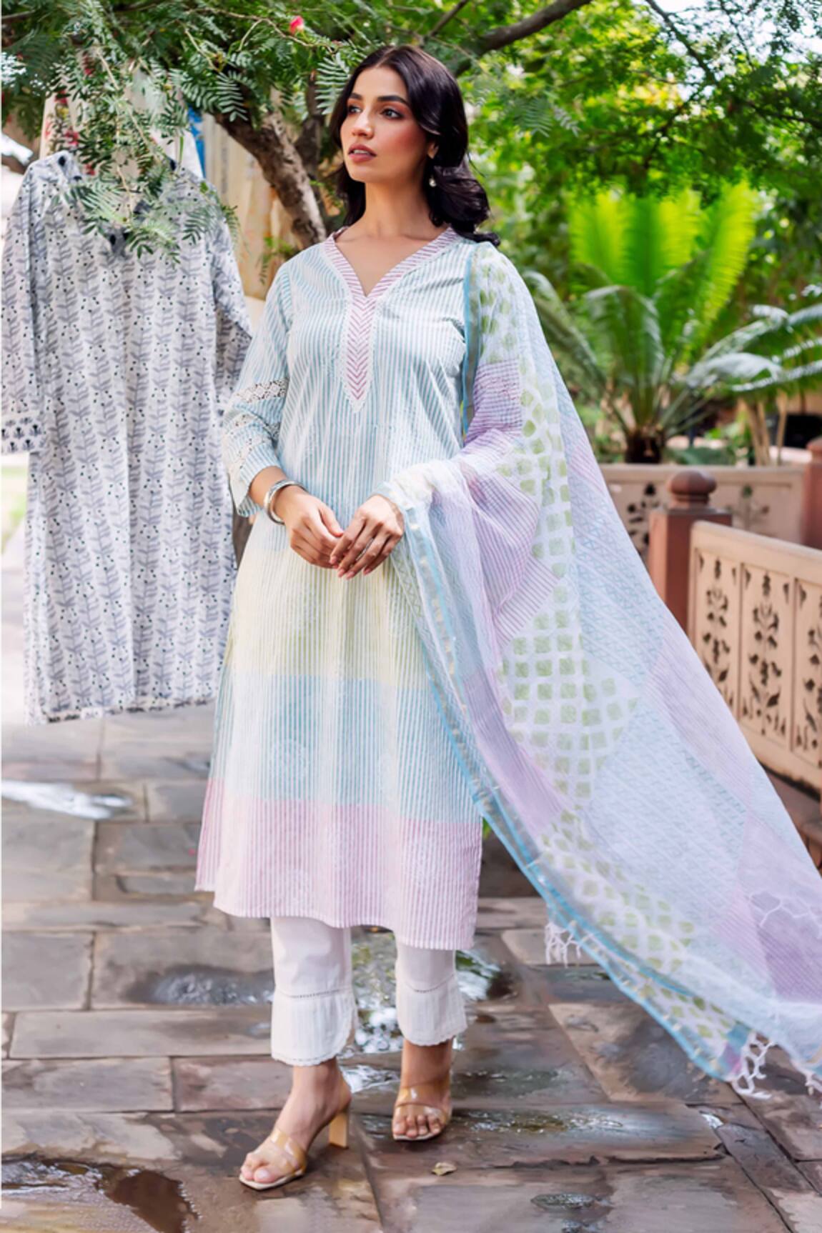 Missprint Pastel Cotton Kurta Set 