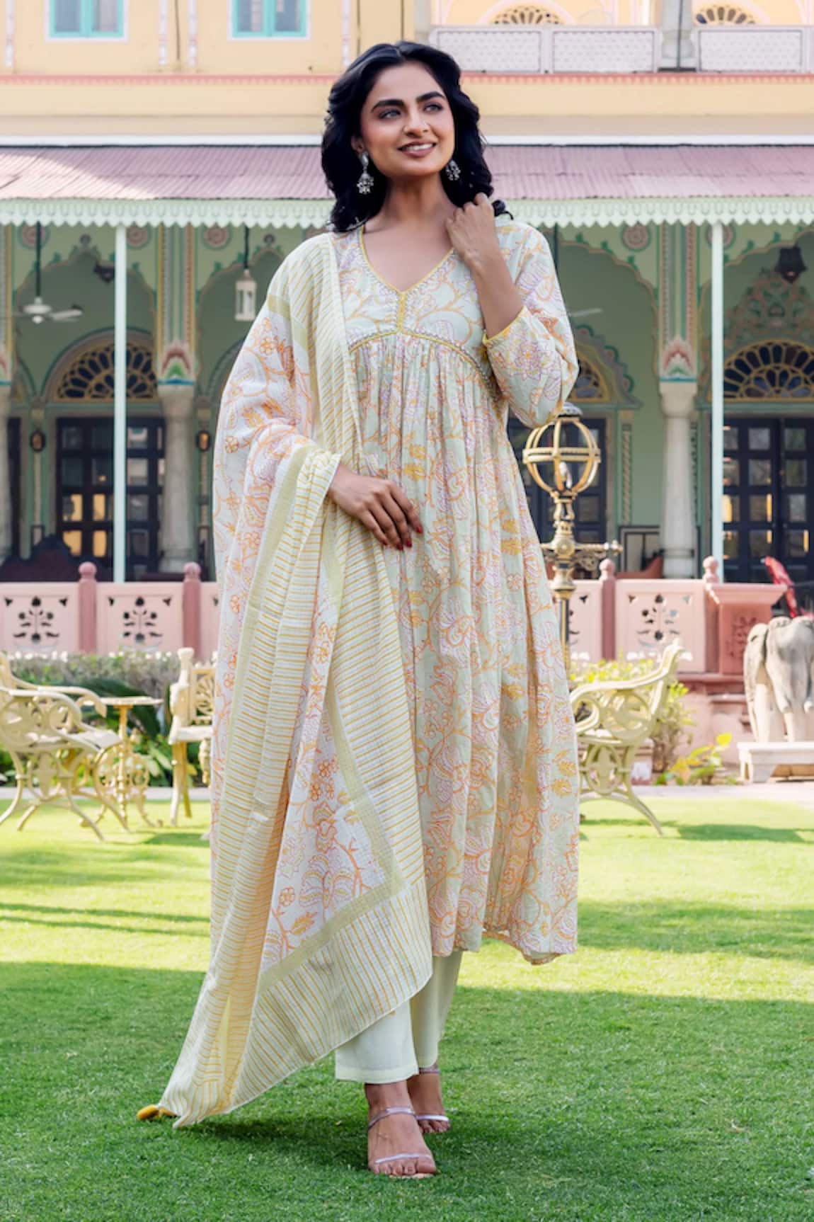 Missprint Floral Cotton Anarkali Kurta Set 