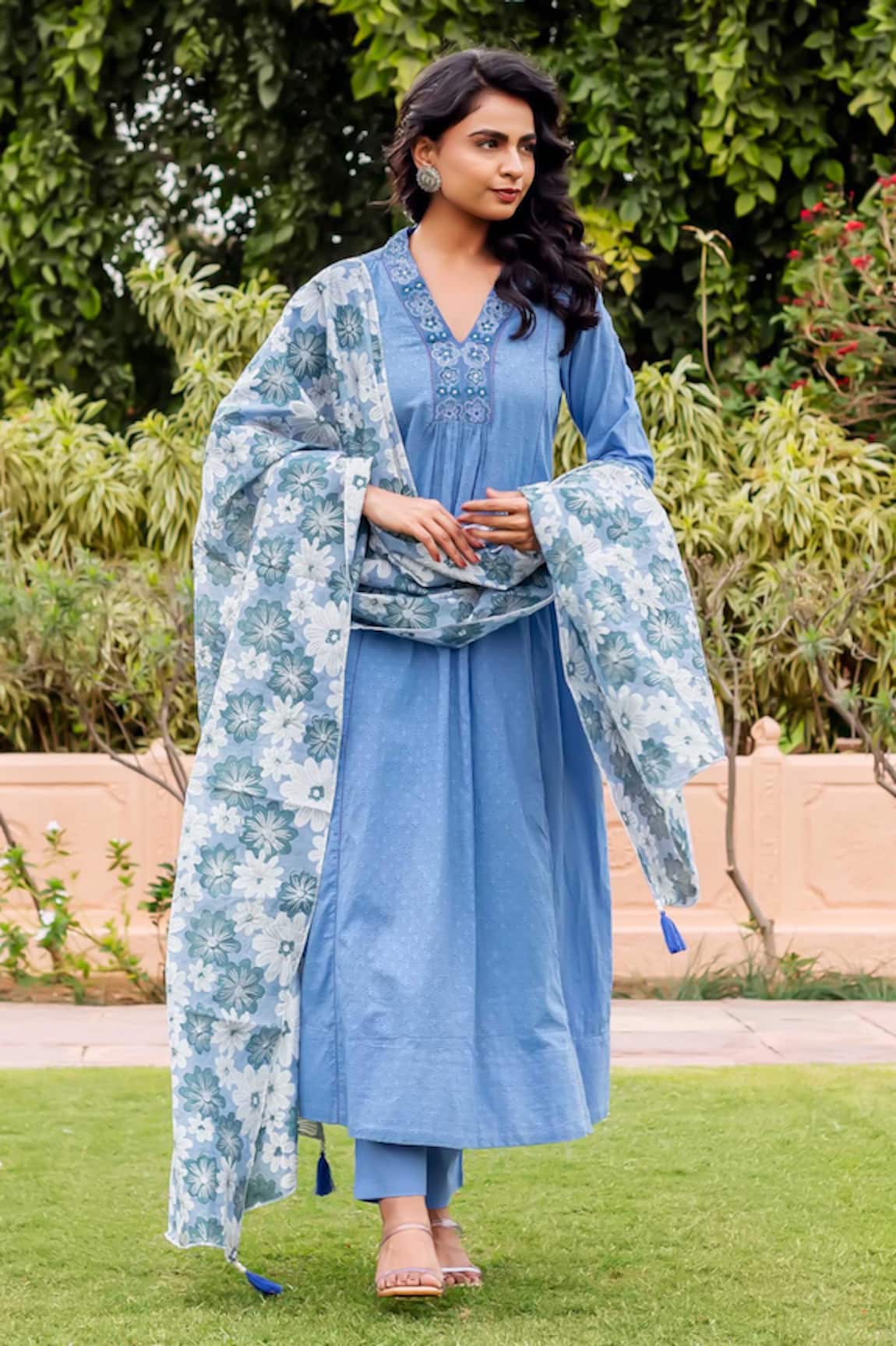 Missprint Saira Sky Cotton Anarkali Set 