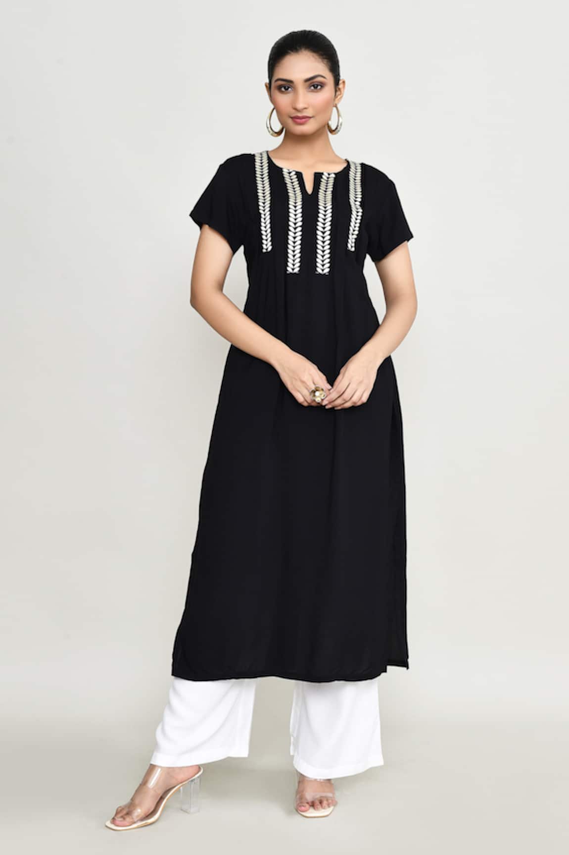 Abbaran Black Embroidered Kurta & Palazzo Set 