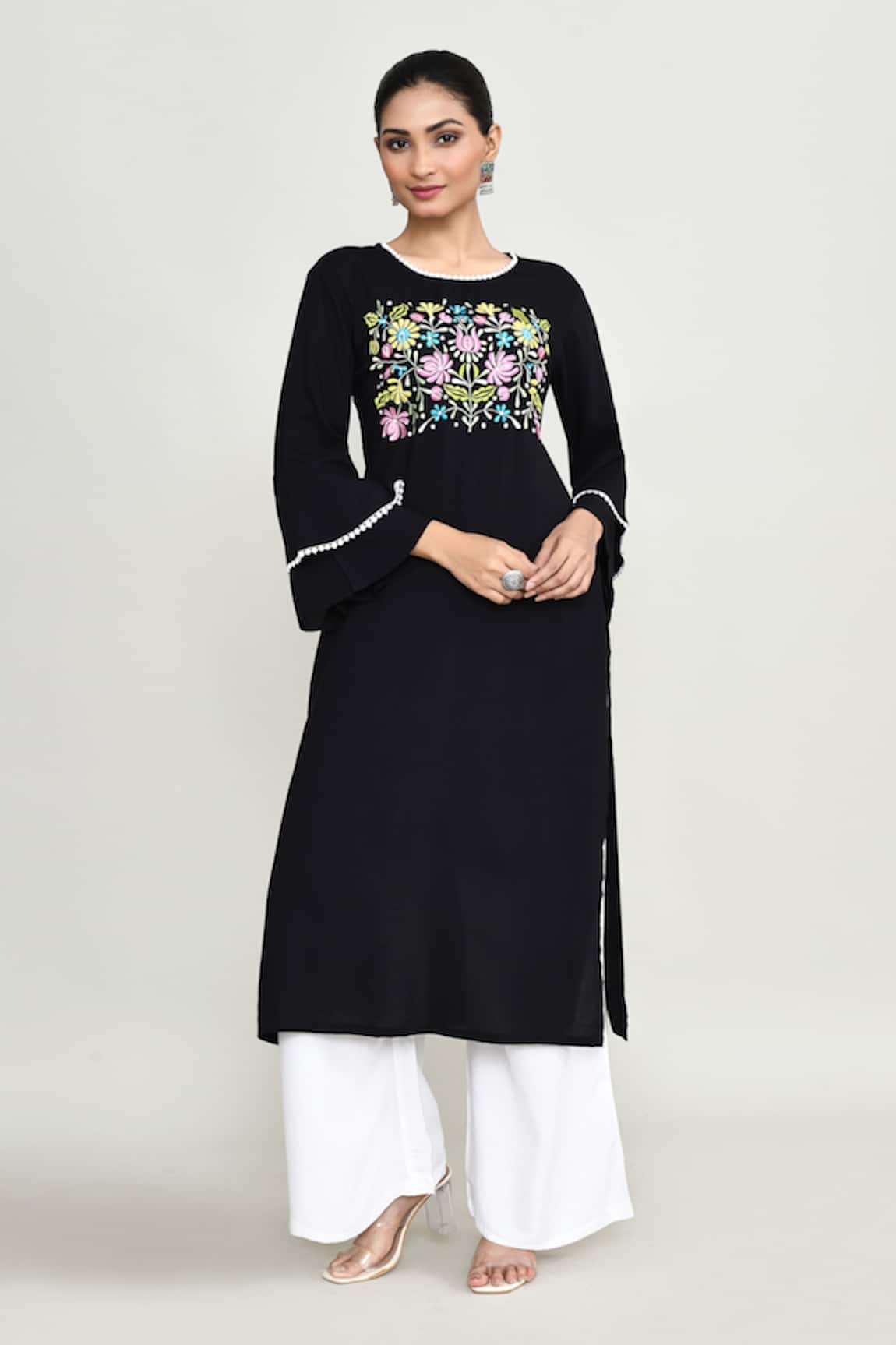 Abbaran Black Embroidered Kurta Set With Palazzo 