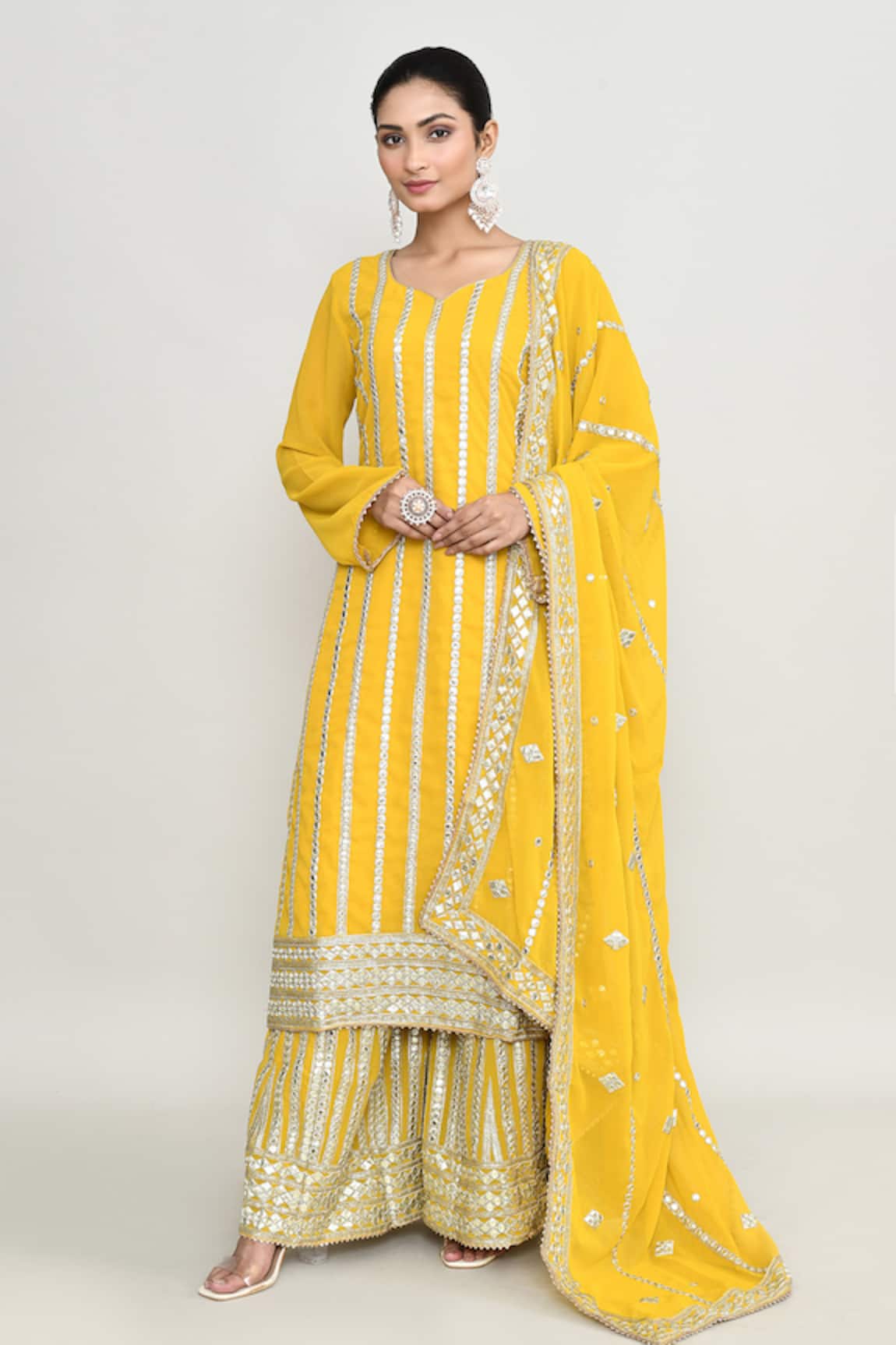 Abbaran Yellow Embroidered Straight Kurta Set 