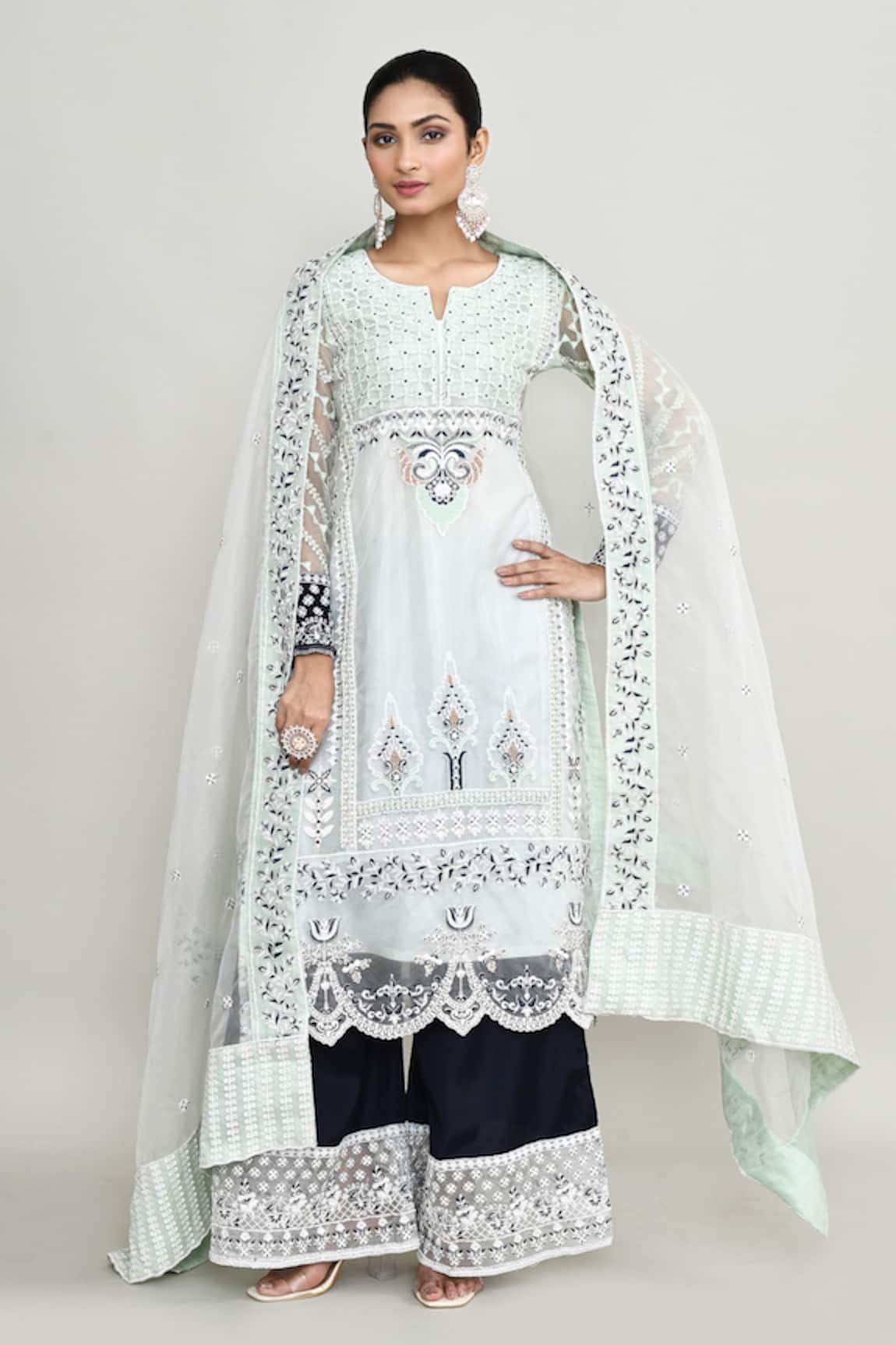 Abbaran Light Blue Embroidered Kurta Palazzo Set 