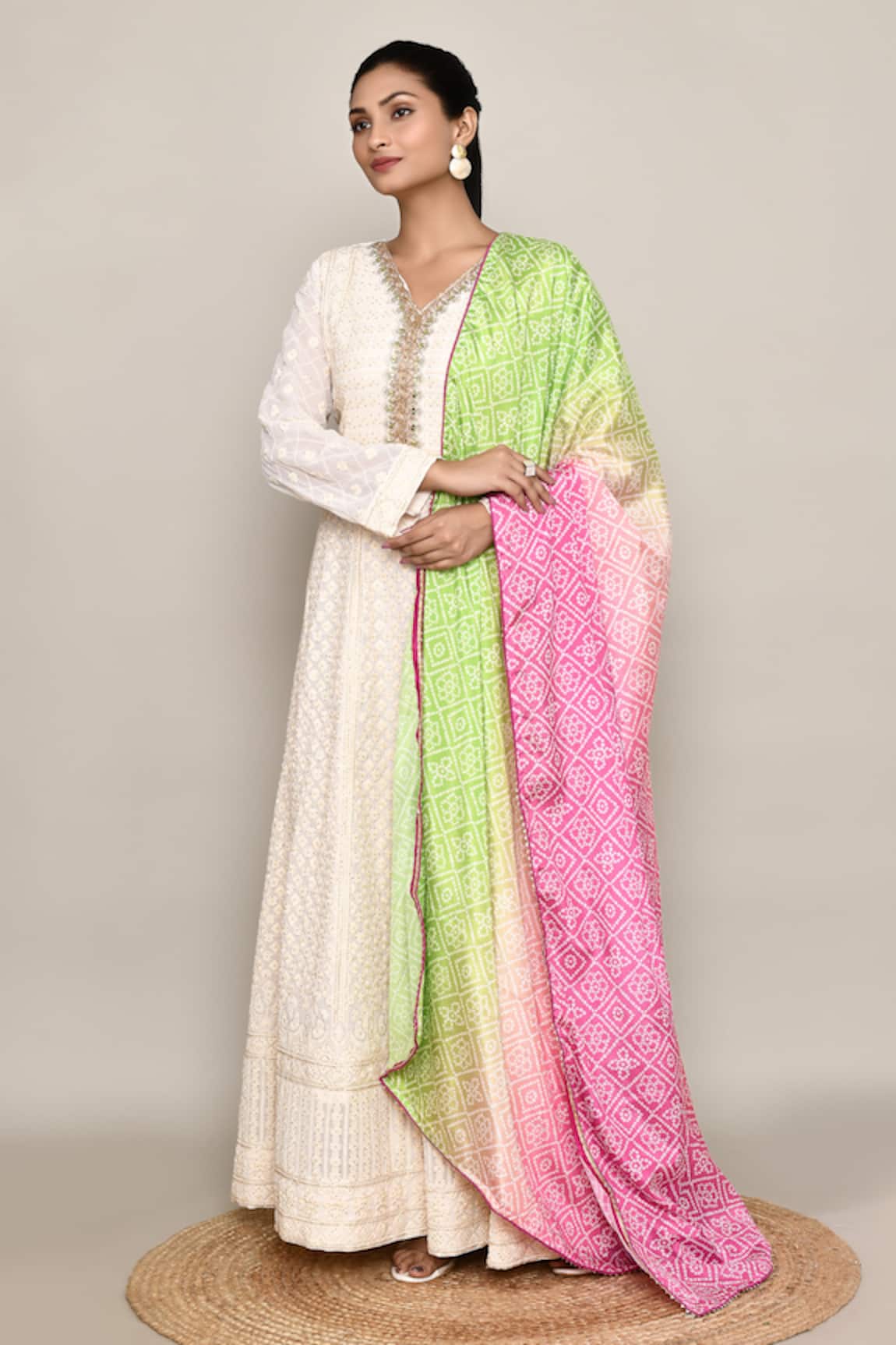 Abbaran White Georgette Anarkali Set 