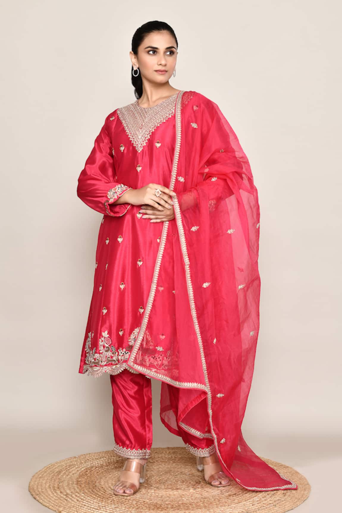 Abbaran Embroidered Pink Kurta Palazzo Set 
