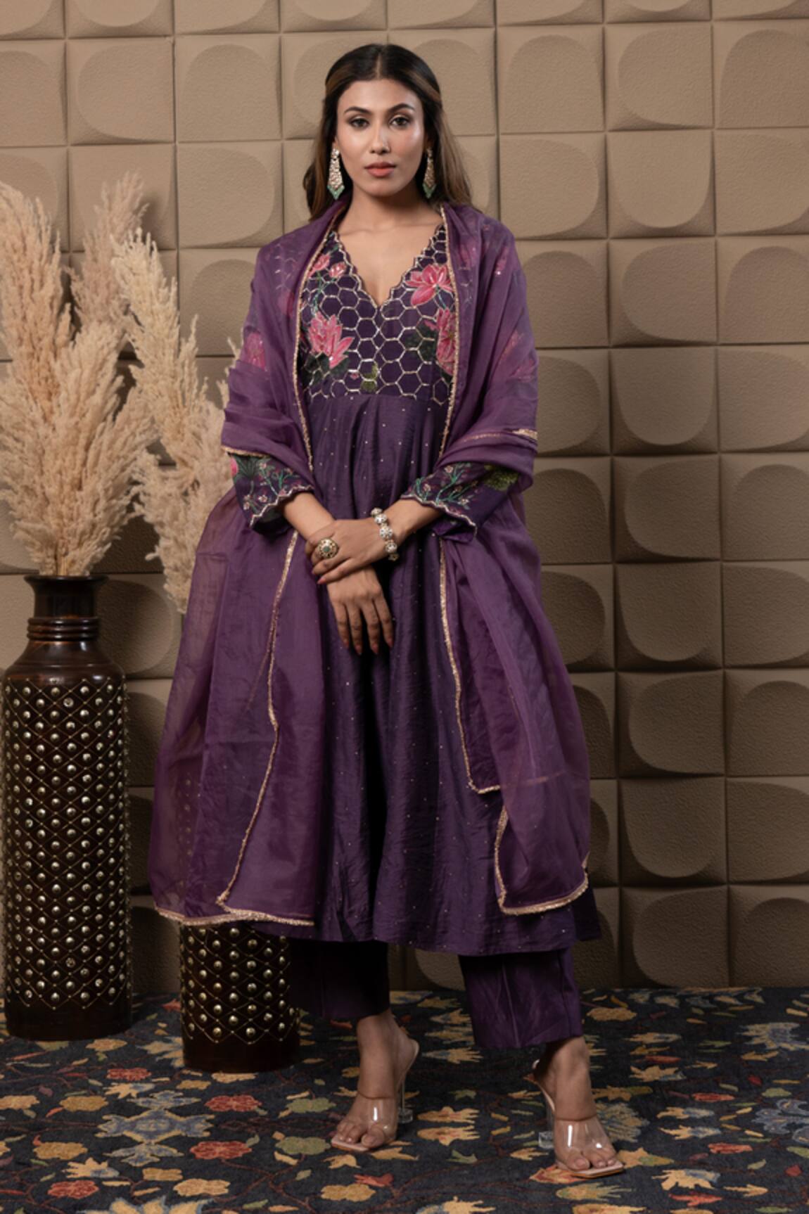 LABEL FLAMINGO BY VRINDA Zig-Zag Embroidered Anarkali Set 