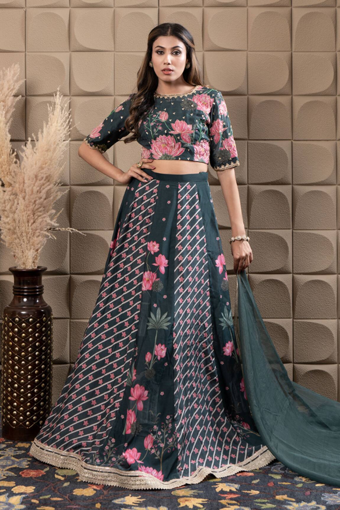 LABEL FLAMINGO BY VRINDA Floral Cutdana Embroidered Lehenga Set 