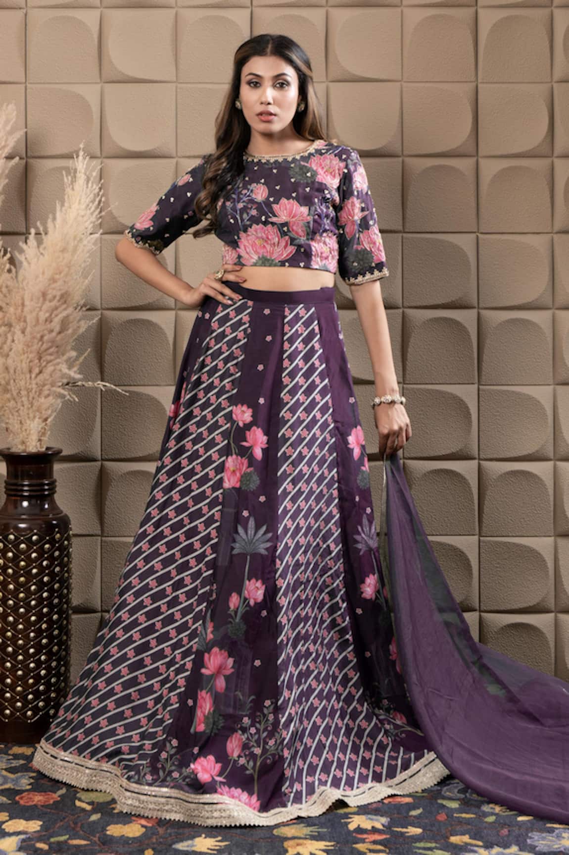 LABEL FLAMINGO BY VRINDA Floral Embroidered Kali Lehenga Set 