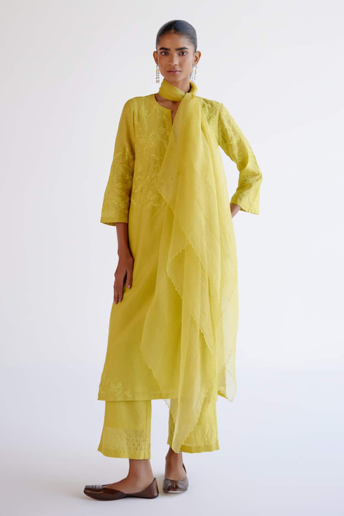 Devnaagri Yellow Silk Chanderi Kurta Set 