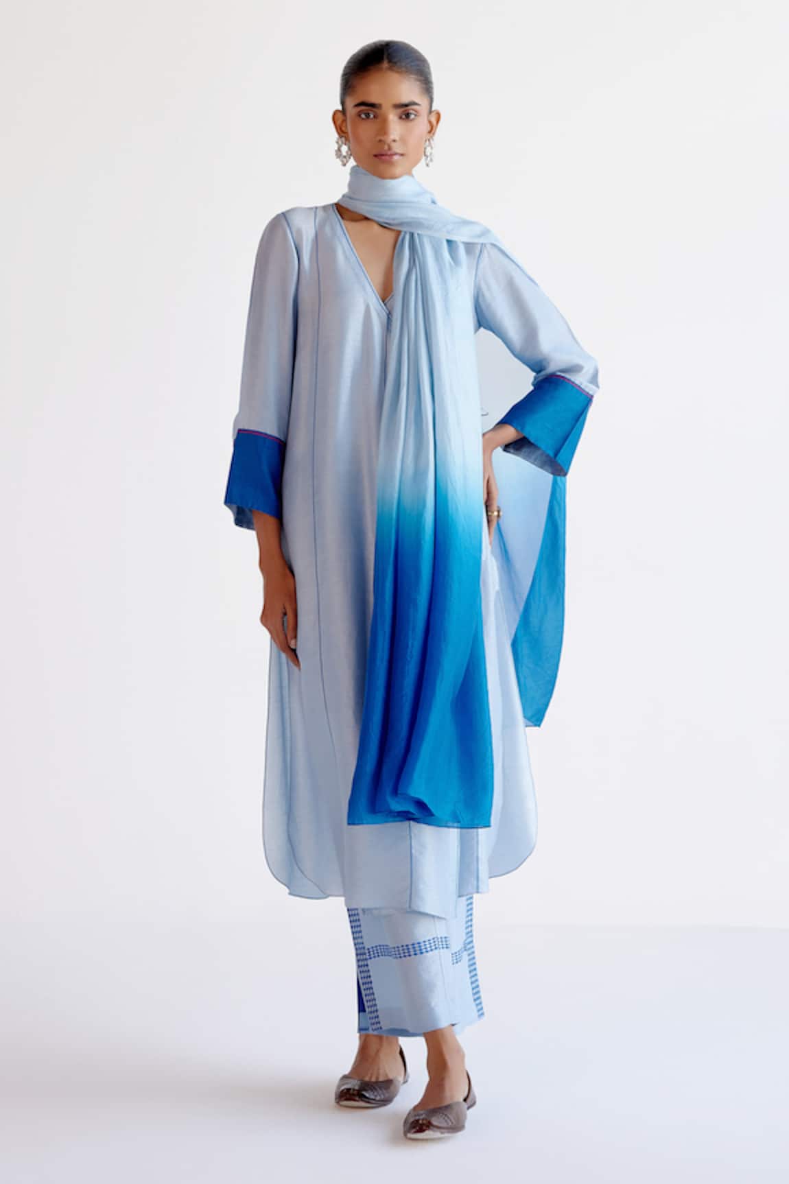 Devnaagri Light Blue Jacket Kurta Set 