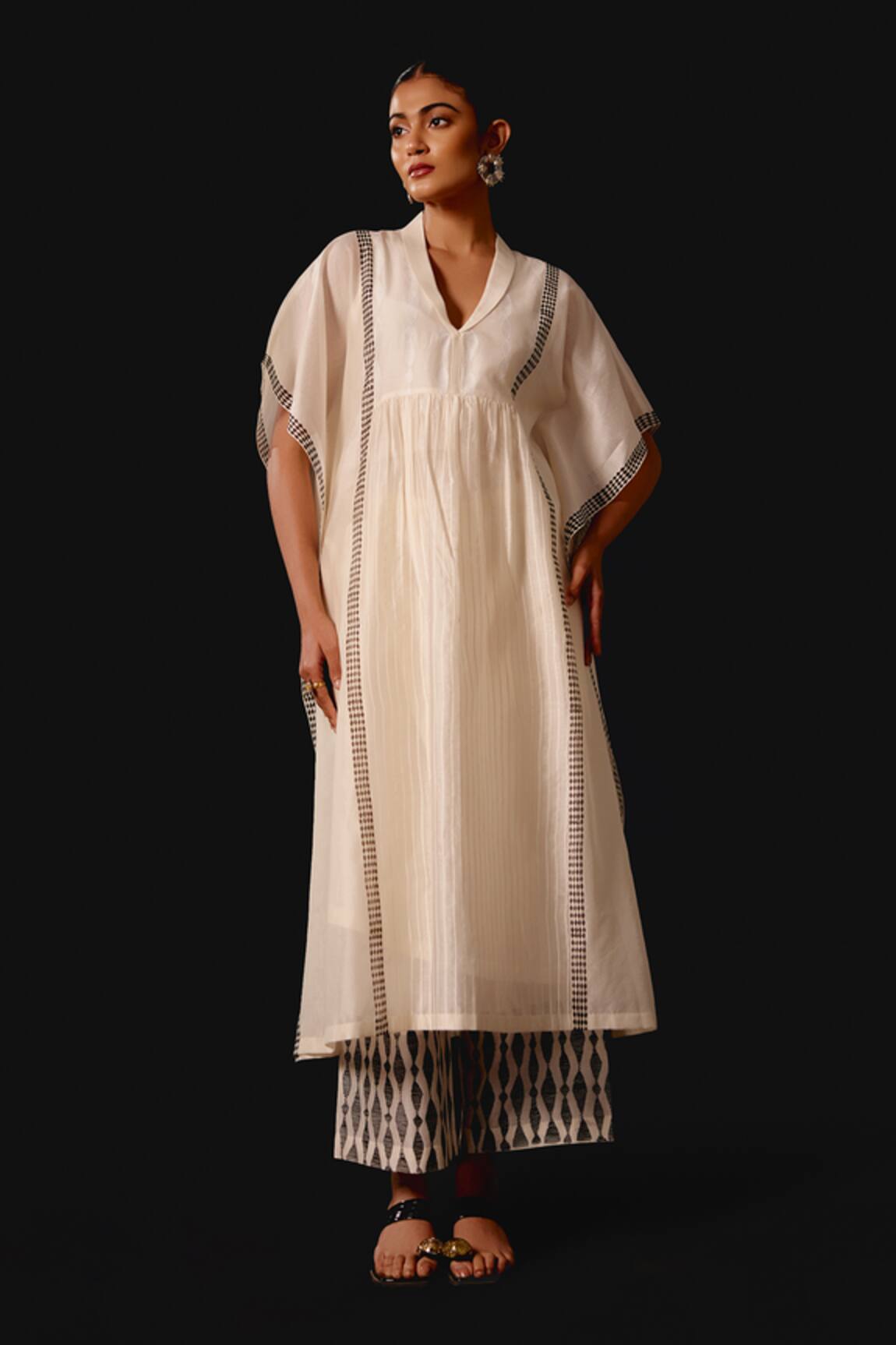 Devnaagri Ivory Silk Chanderi Kaftan Set 