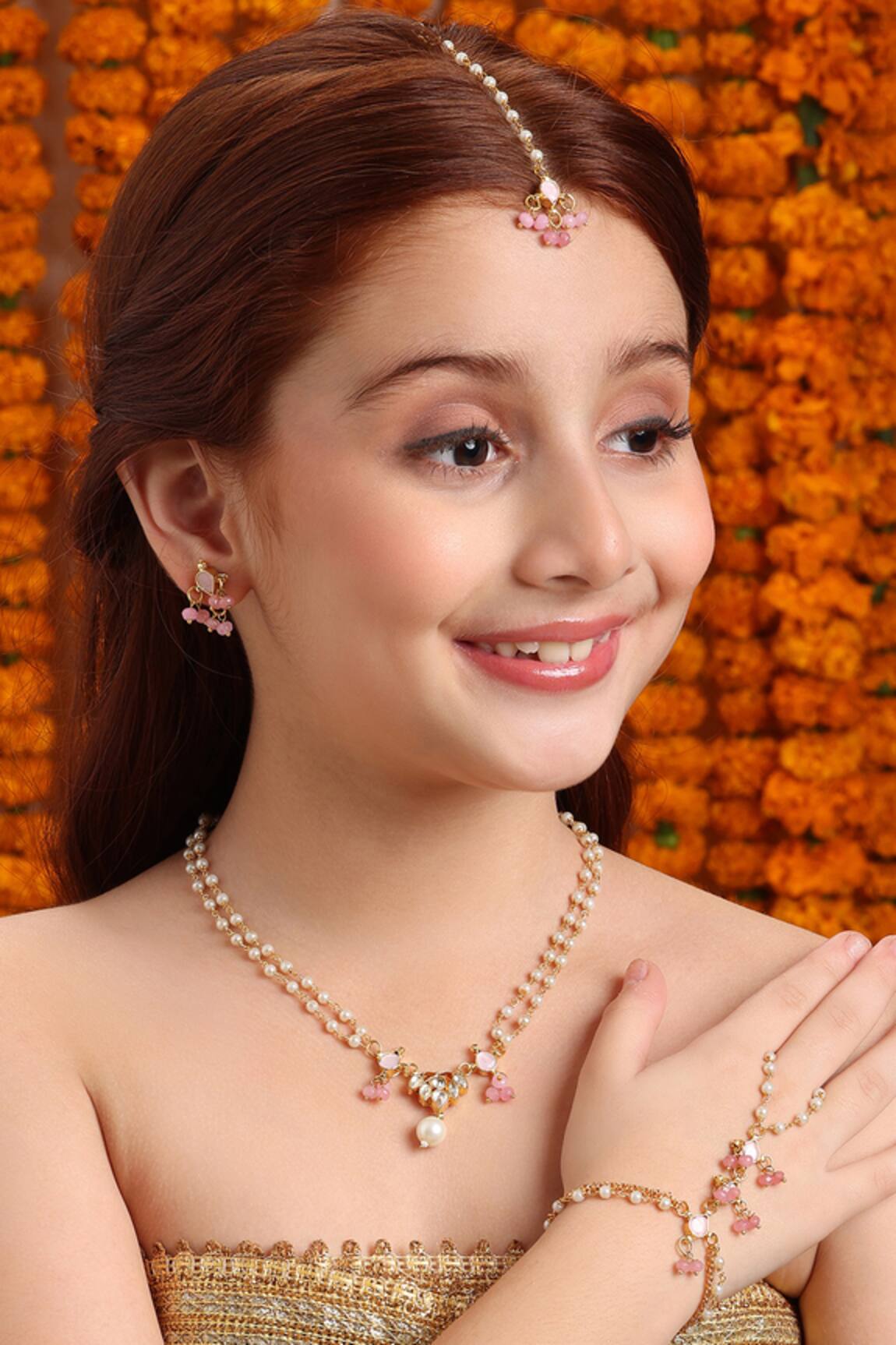 Ruby Raang Gold Plated Pink Kundan Jewellery Set 