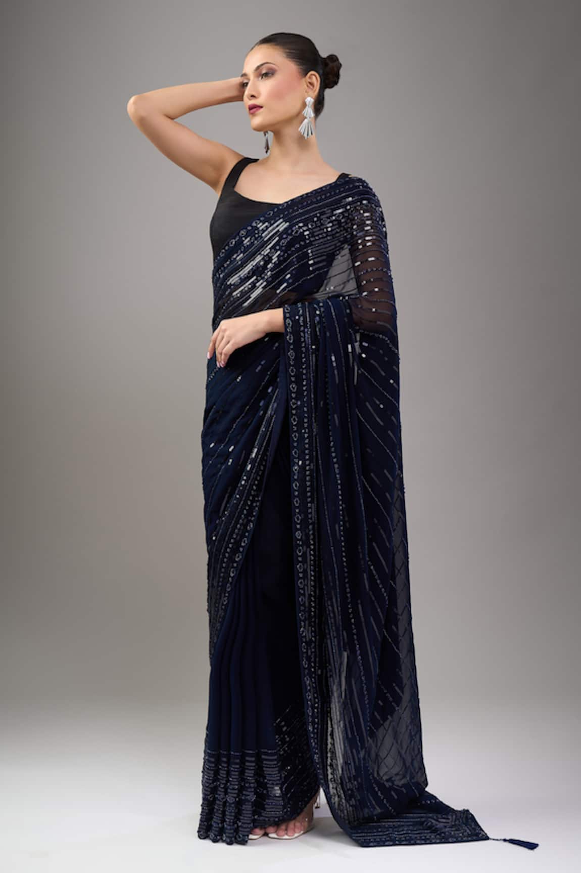 Mint N Oranges Designer Blue Pure Georgette Saree 