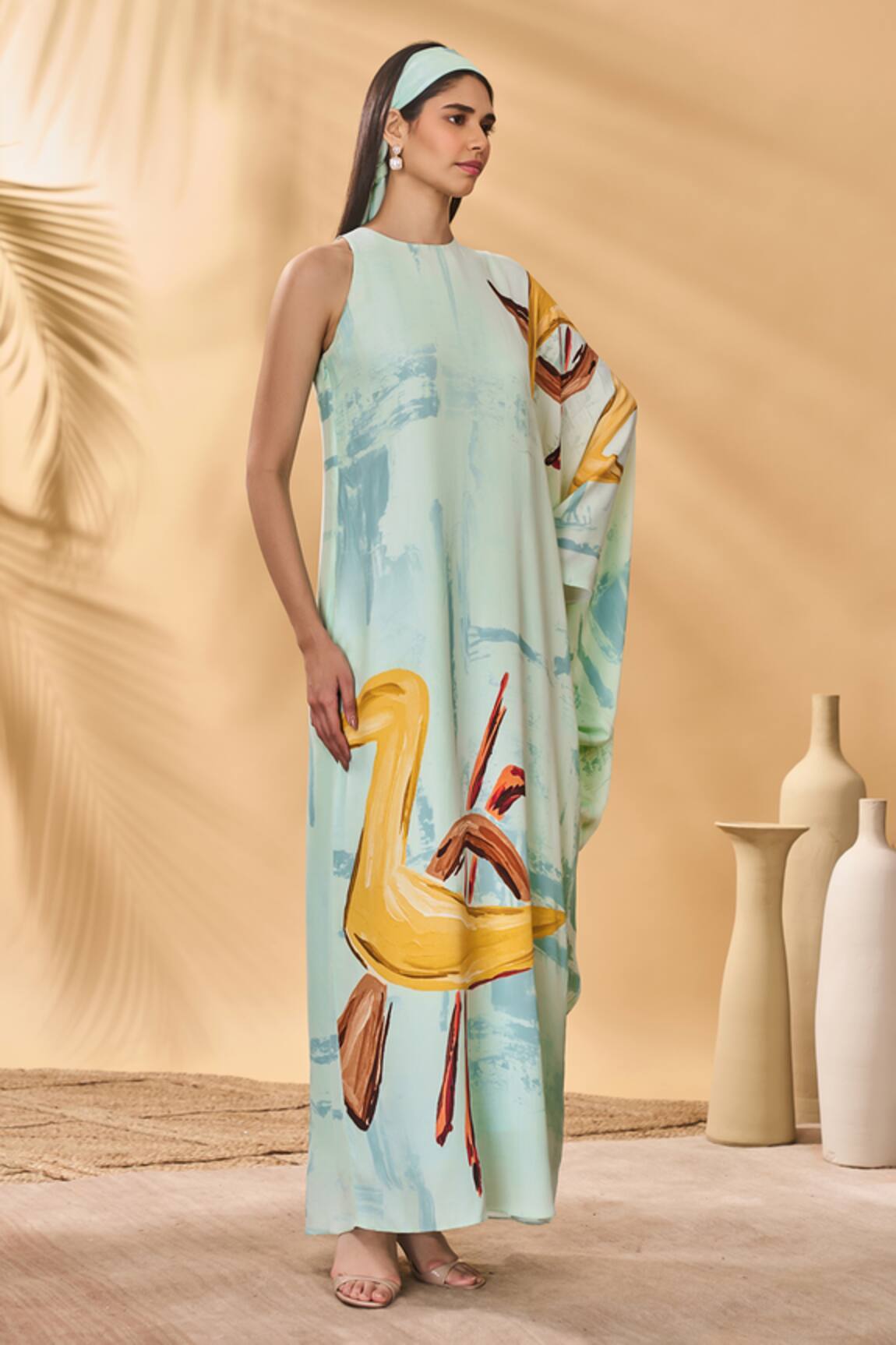 Masaba Blue Feathered Asymmetrical Kaftan 