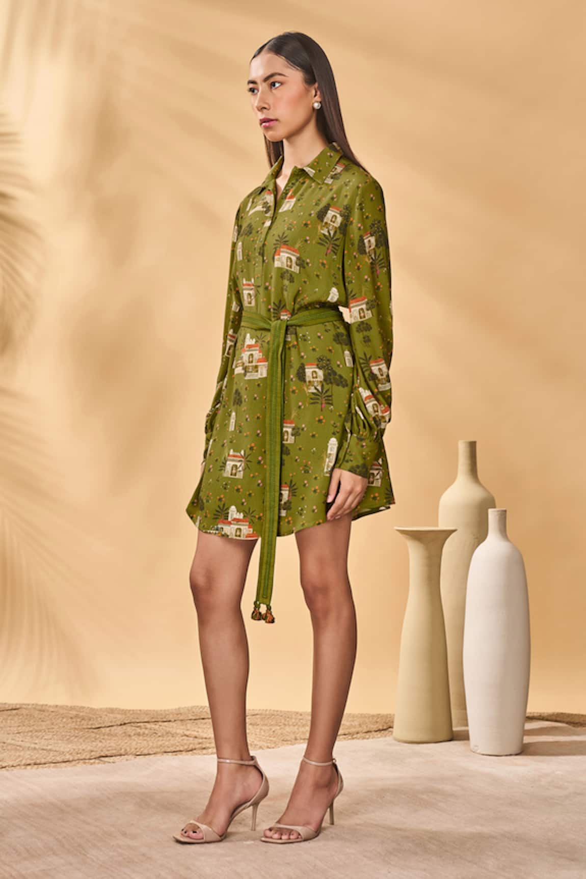 Masaba Olive Miniature Dreams Shirt Dress 