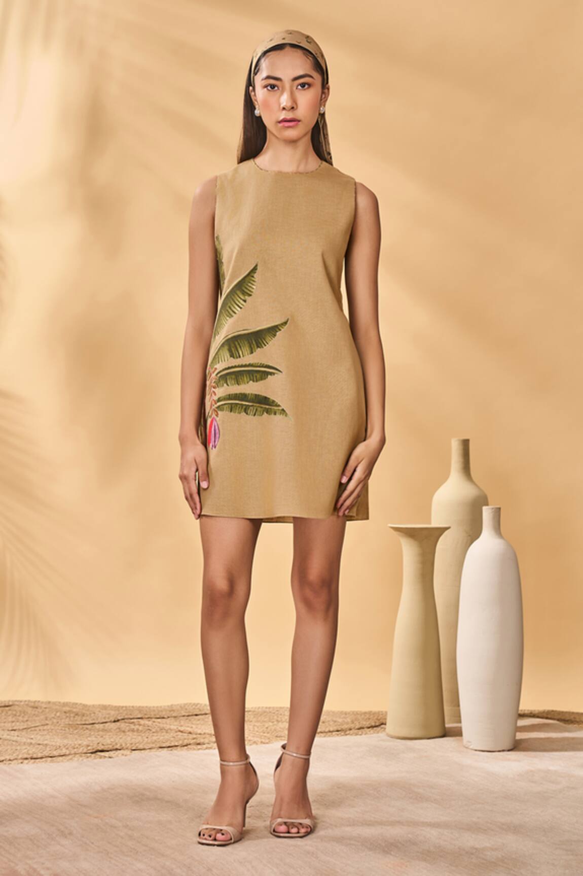Masaba Beige Trellis Palm Mini Dress 