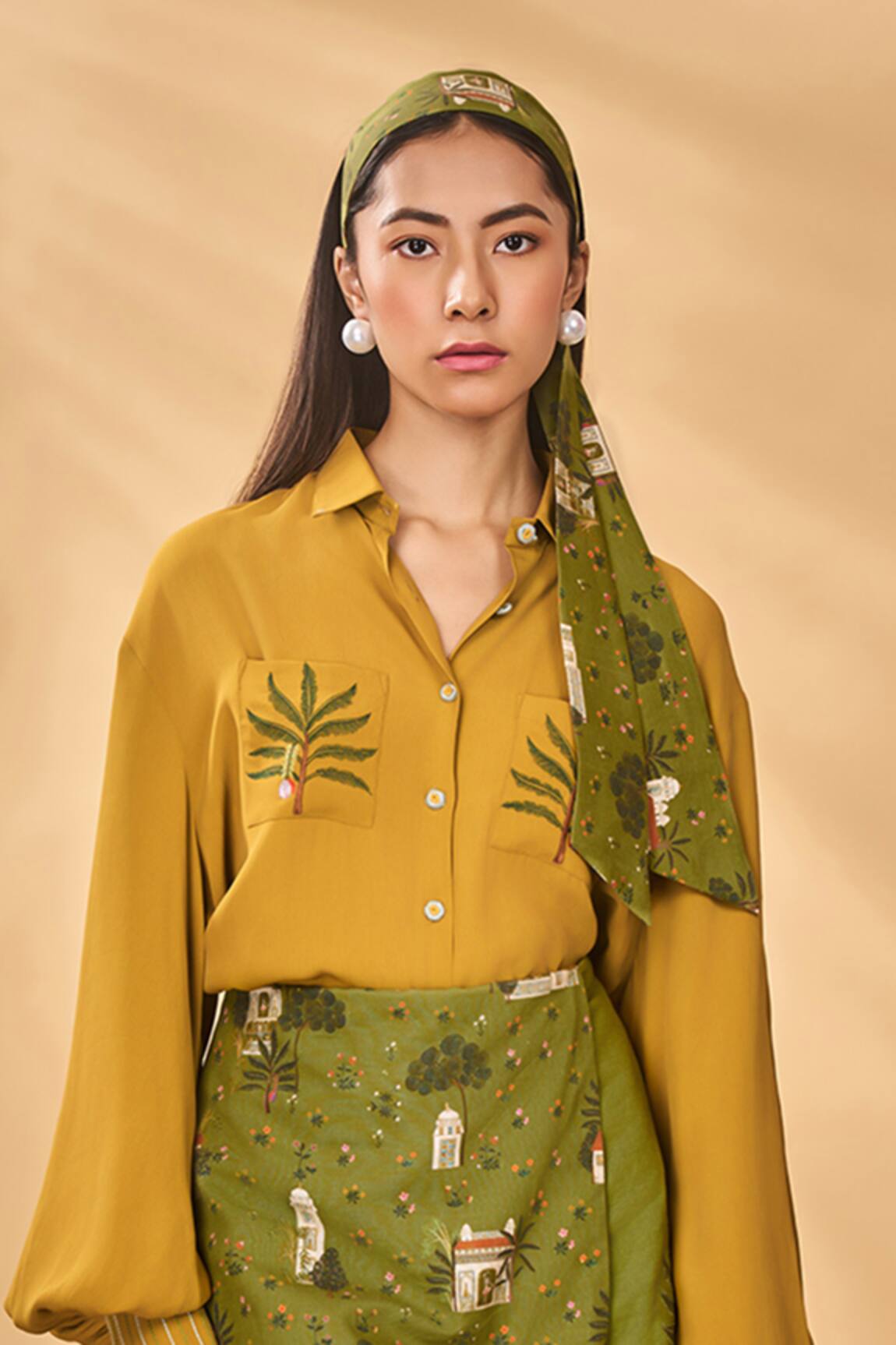 Masaba Trellis Palm Mustard Shirt 