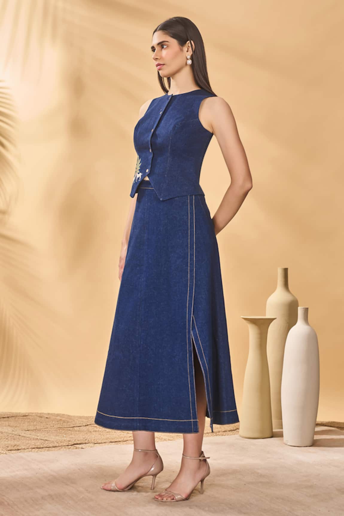 Masaba Midnight Denim Skirt with Patch Design 