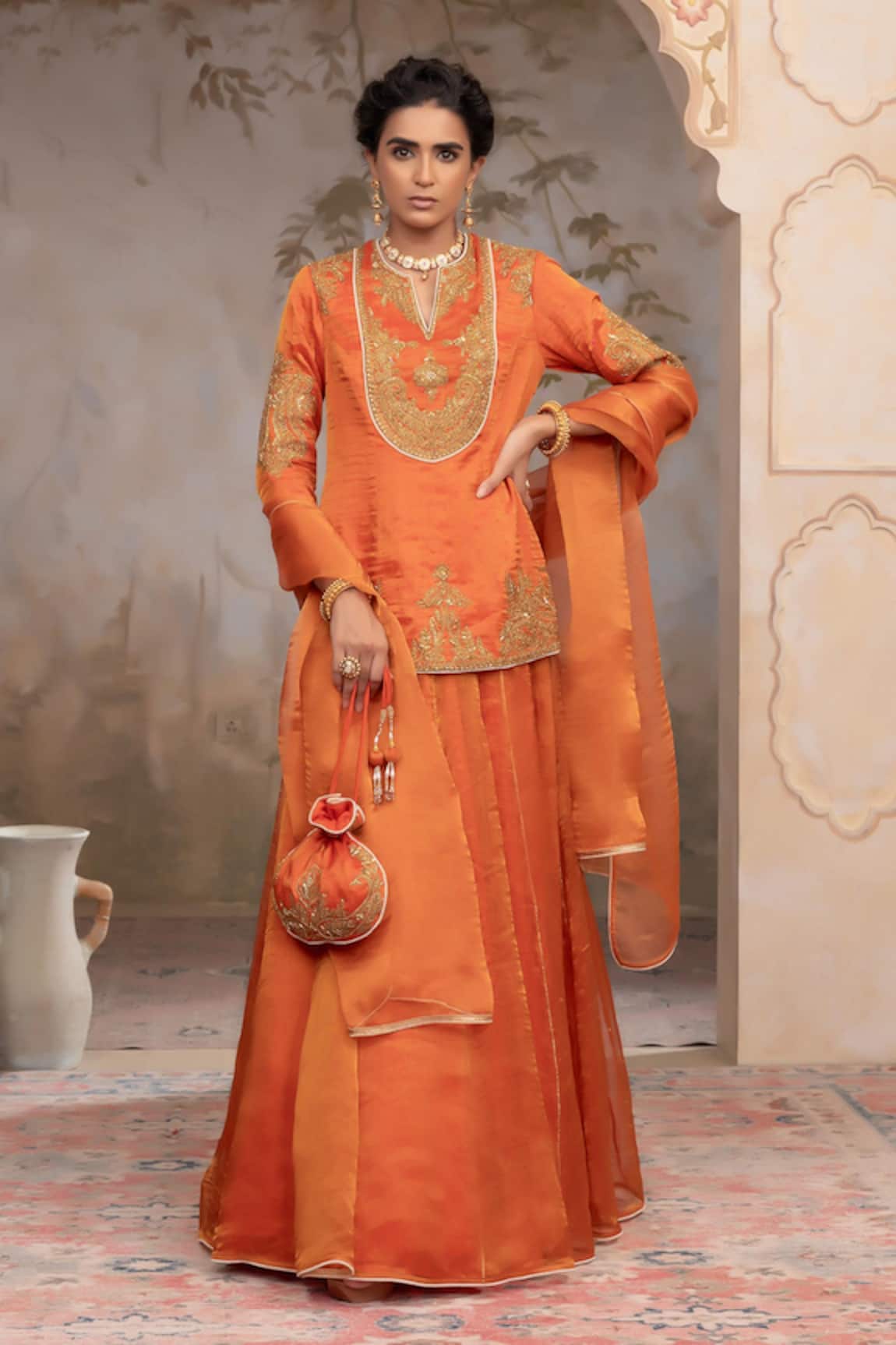 Adi By Aditya Khandelwl Burnt Orange Hand Embroidered Lehenga Set 