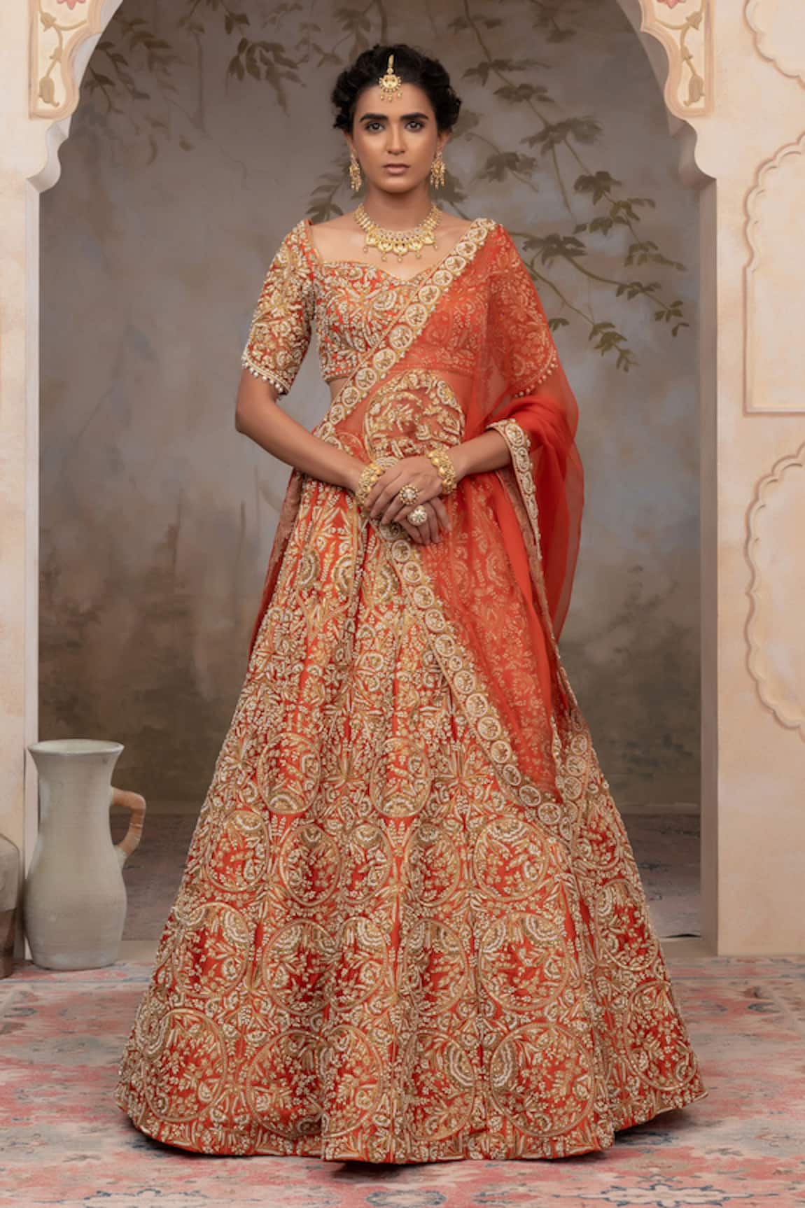 Adi By Aditya Khandelwl Rust Orange Hand Embroidered Lehenga Set 