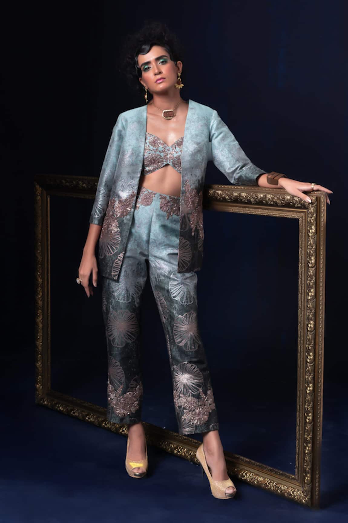 Adi By Aditya Khandelwl Hand Embroidered Jacquard Pant Set 