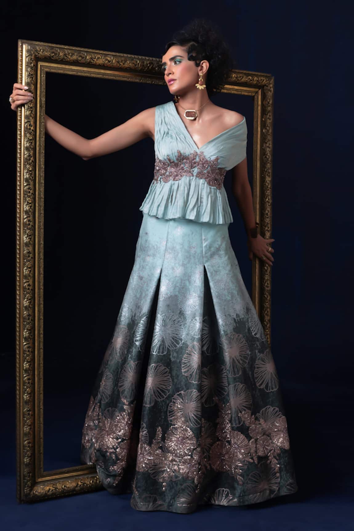 Adi By Aditya Khandelwl Blue Jacquard Fusion Lehenga Set 