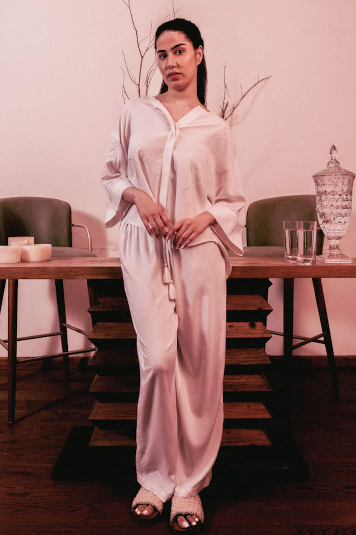 Beachbum White Hand Embroidered Co-Ord Set 