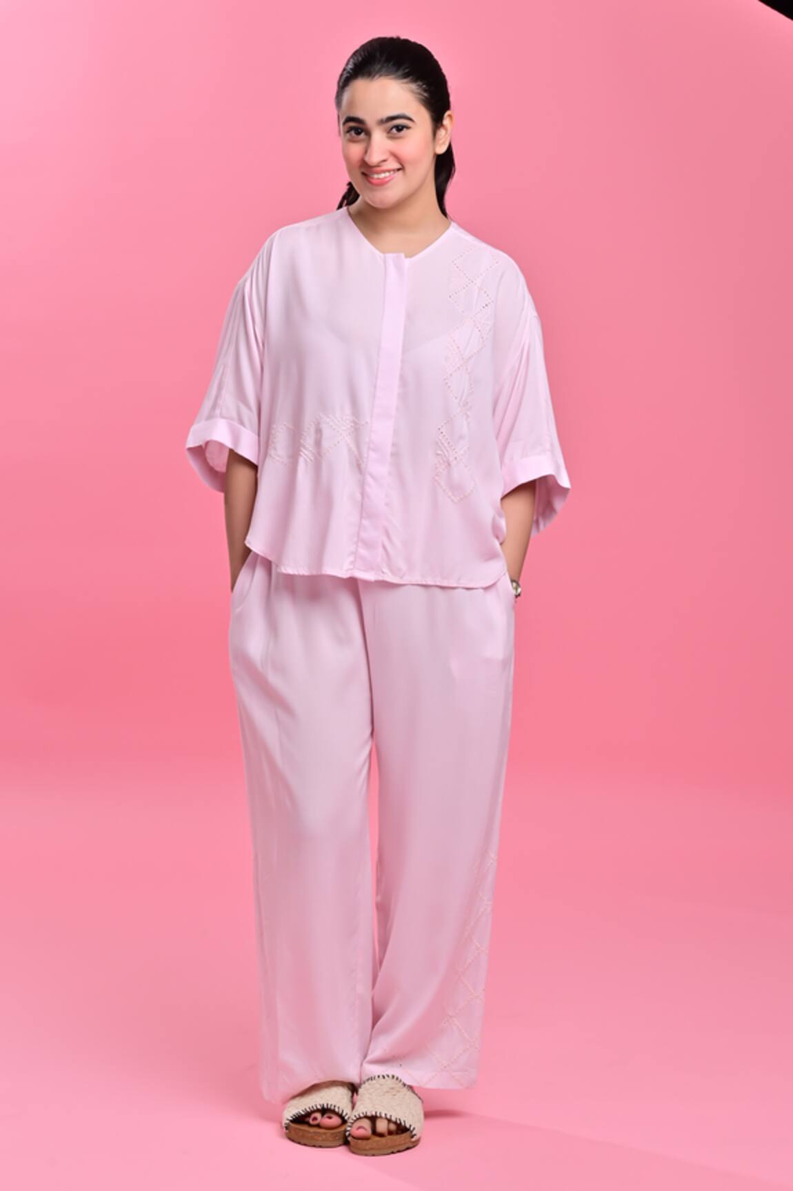 Beachbum Baby Pink Hand Embroidered Co-Ord Set 