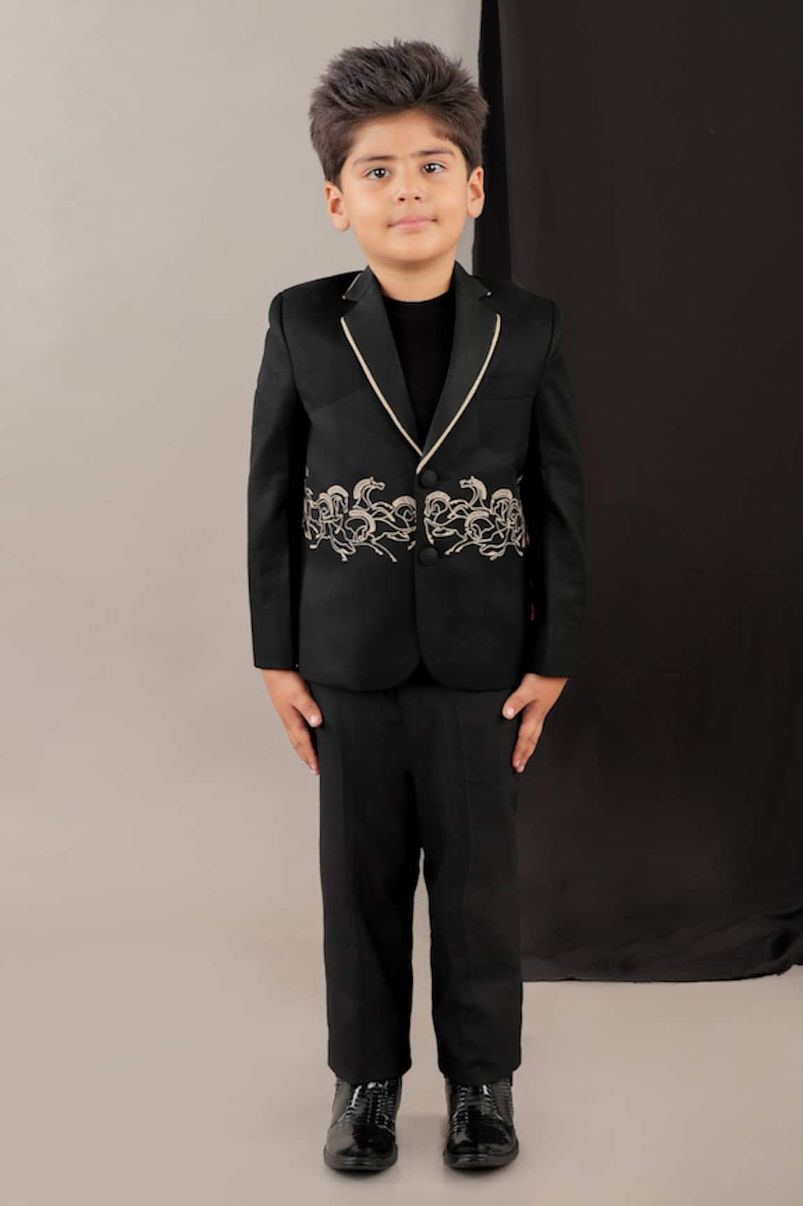 LITTLE BRATS Designer Black Horse Pattern Boys Suit 